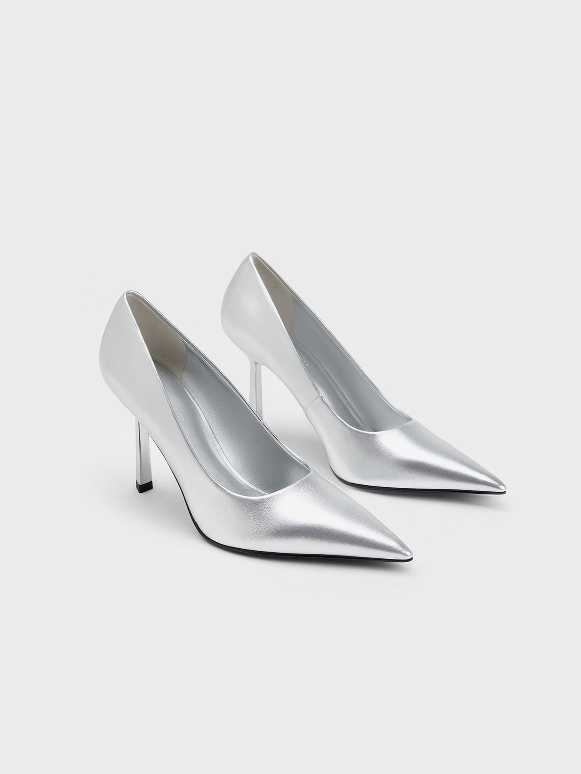 Metallic Pointed-Toe Pumps, Silver, hi-res