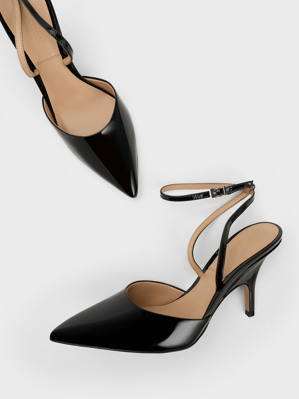 Patent Leather Ankle Strap Pumps, Black, hi-res