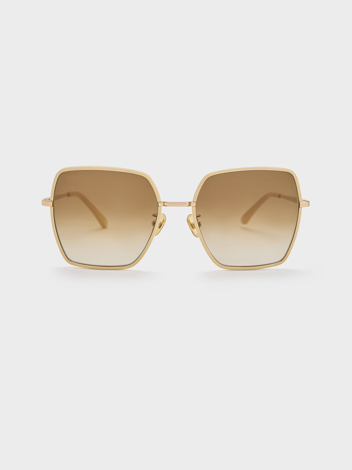 Recycled Acetate Thin-Rim Wide-Square Sunglasses, Cream, hi-res