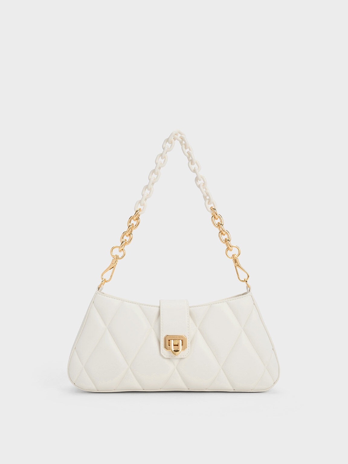 Bags, White Purse With Gold Chain