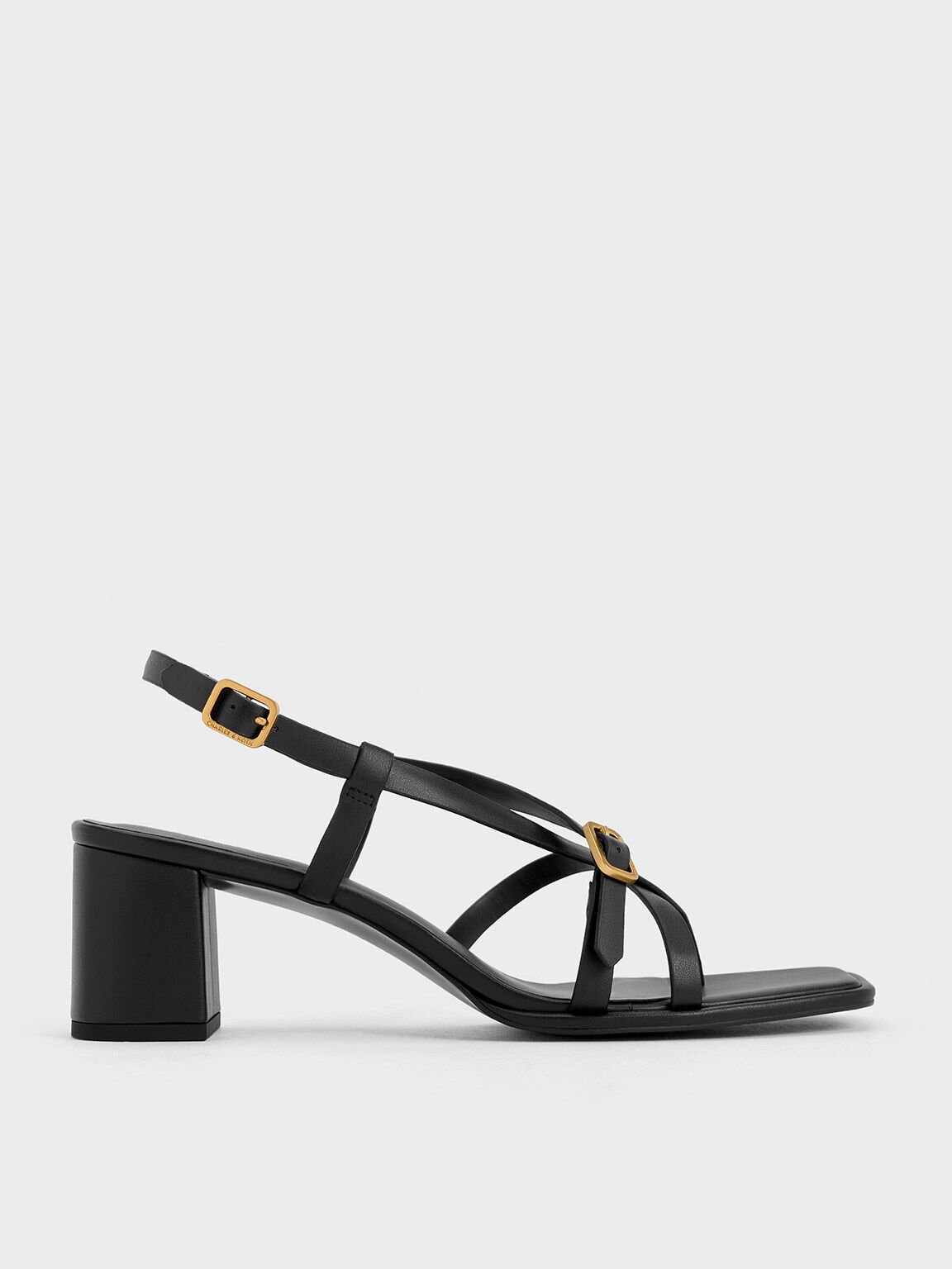 Strappy Block-Heel Thong Sandals, Black, hi-res