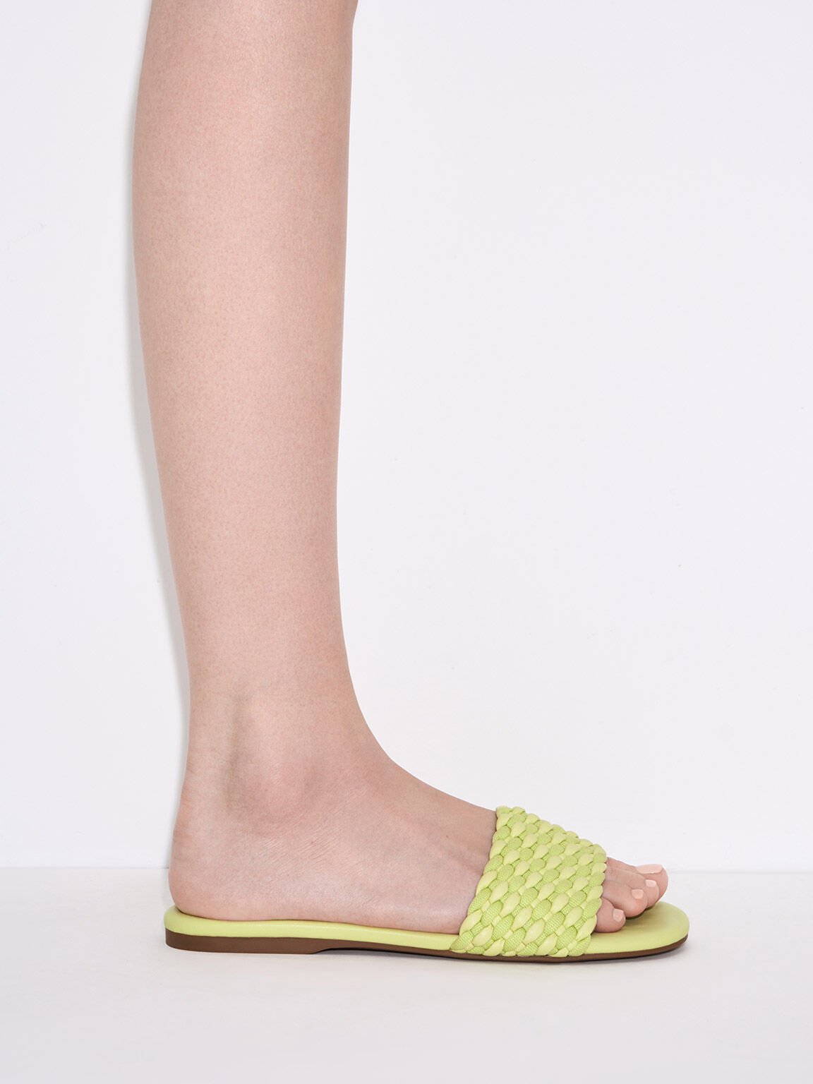 Woven Open-Toe Slides, Lime, hi-res