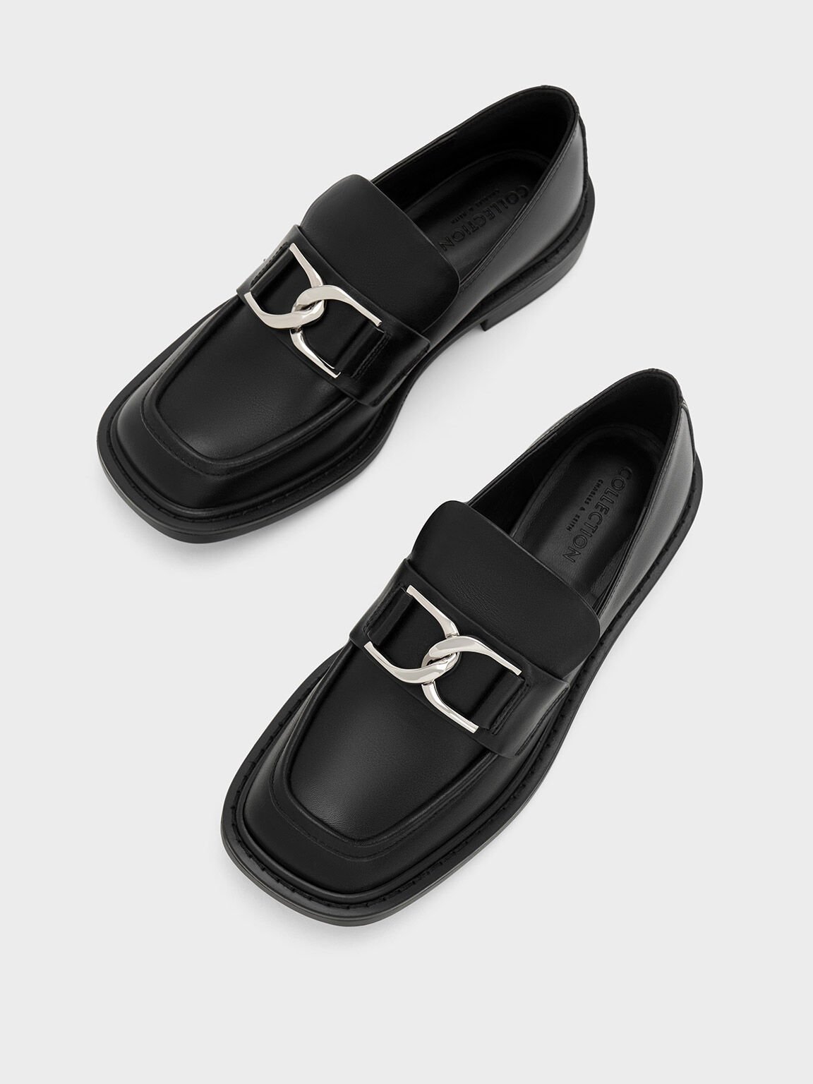 Gabine Leather Loafers, Black, hi-res