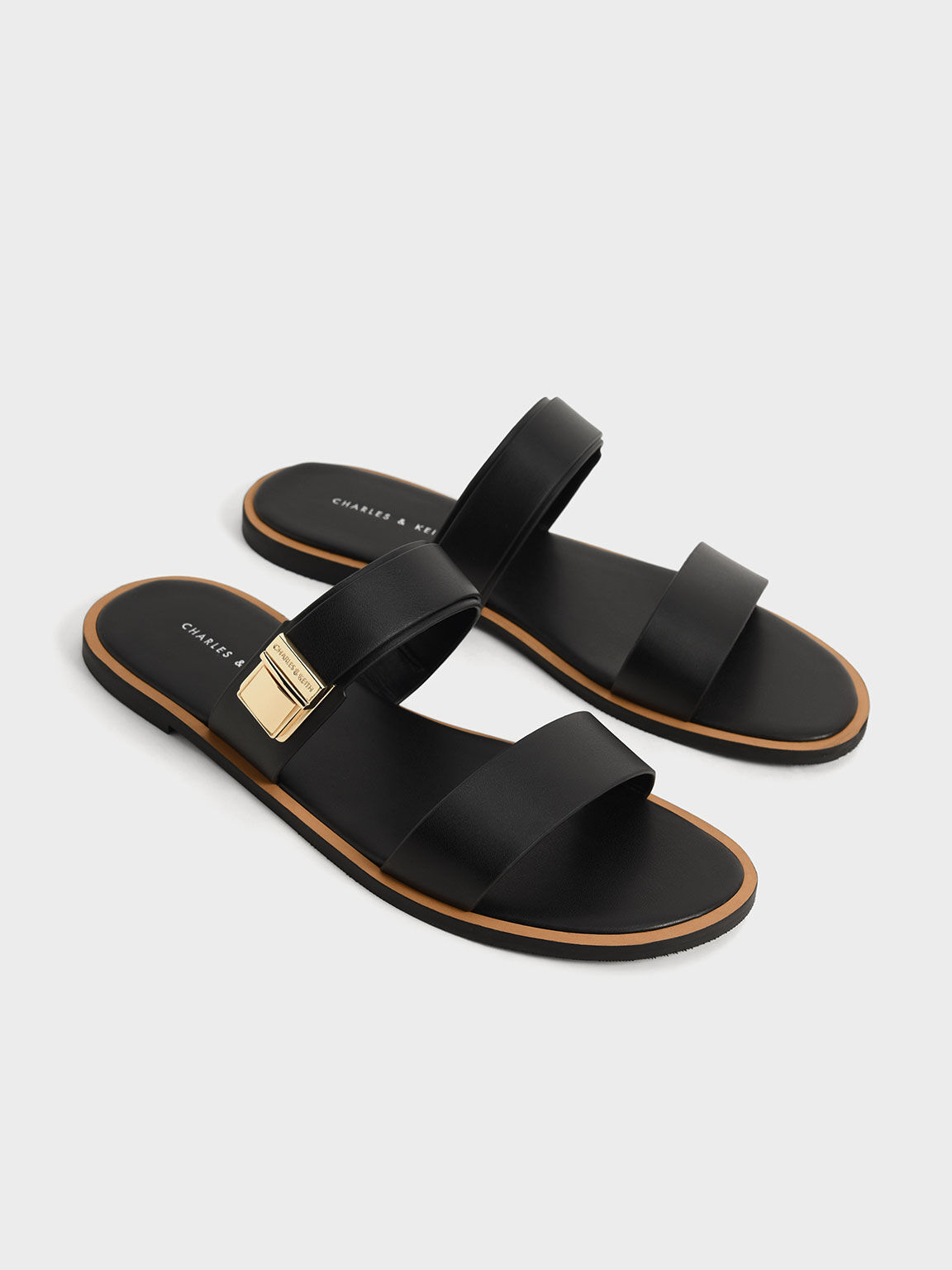 Clear Double Strap Buckle Sandals-Black