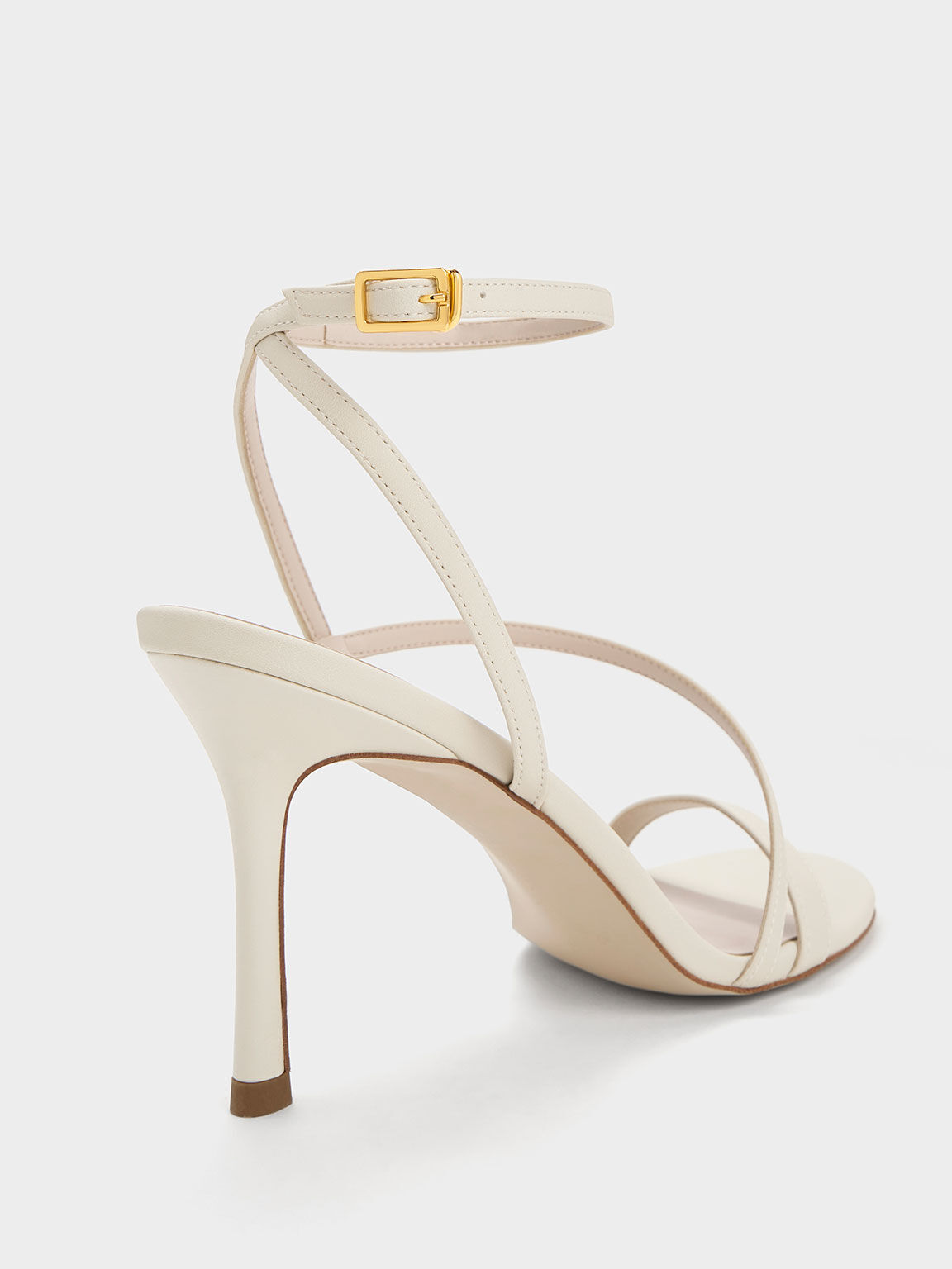Chalk Asymmetric Strappy Heeled Sandals - CHARLES & KEITH US