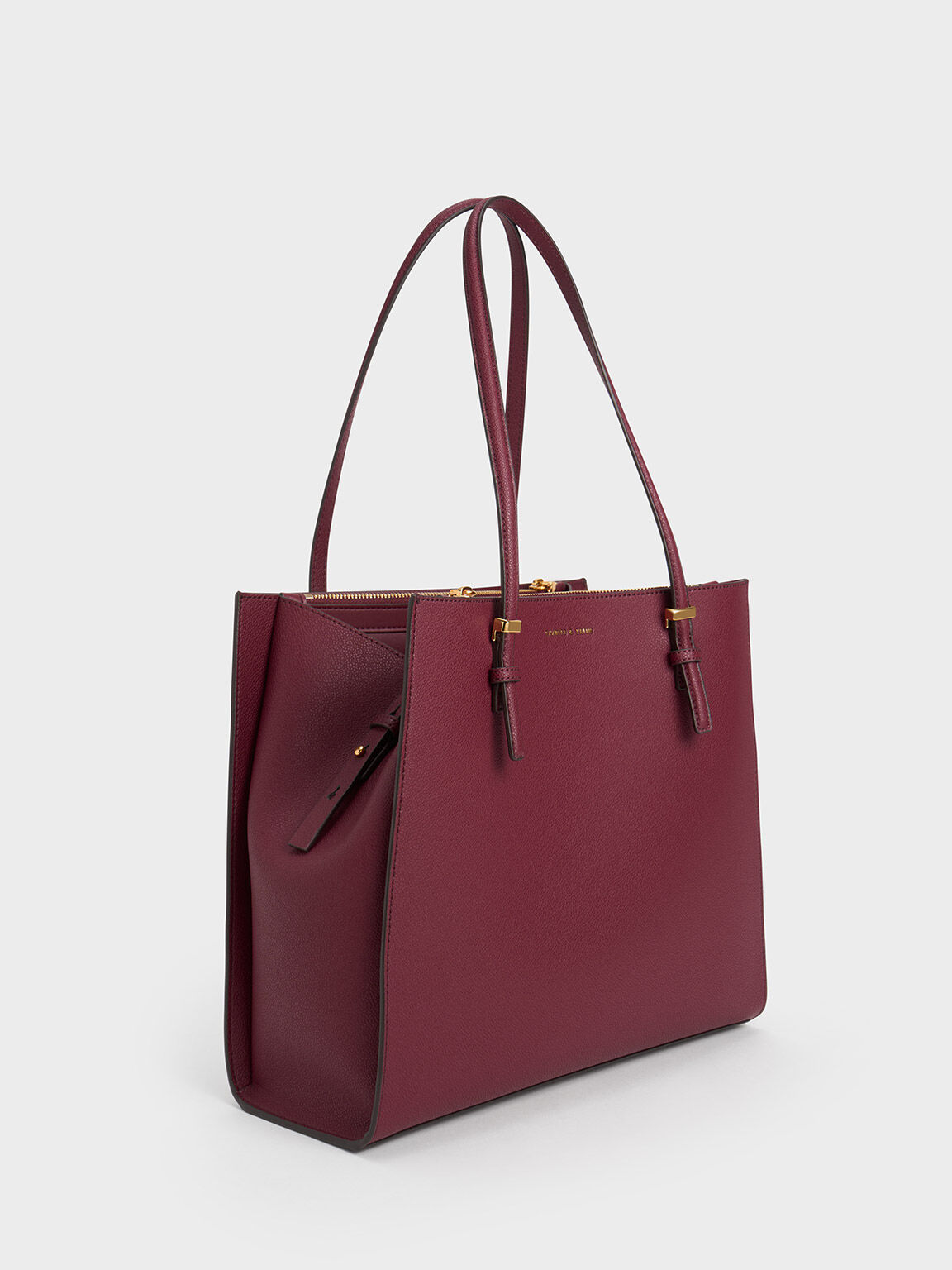 Burgundy Harper Croc-Effect Structured Top Handle Bag - CHARLES & KEITH IN