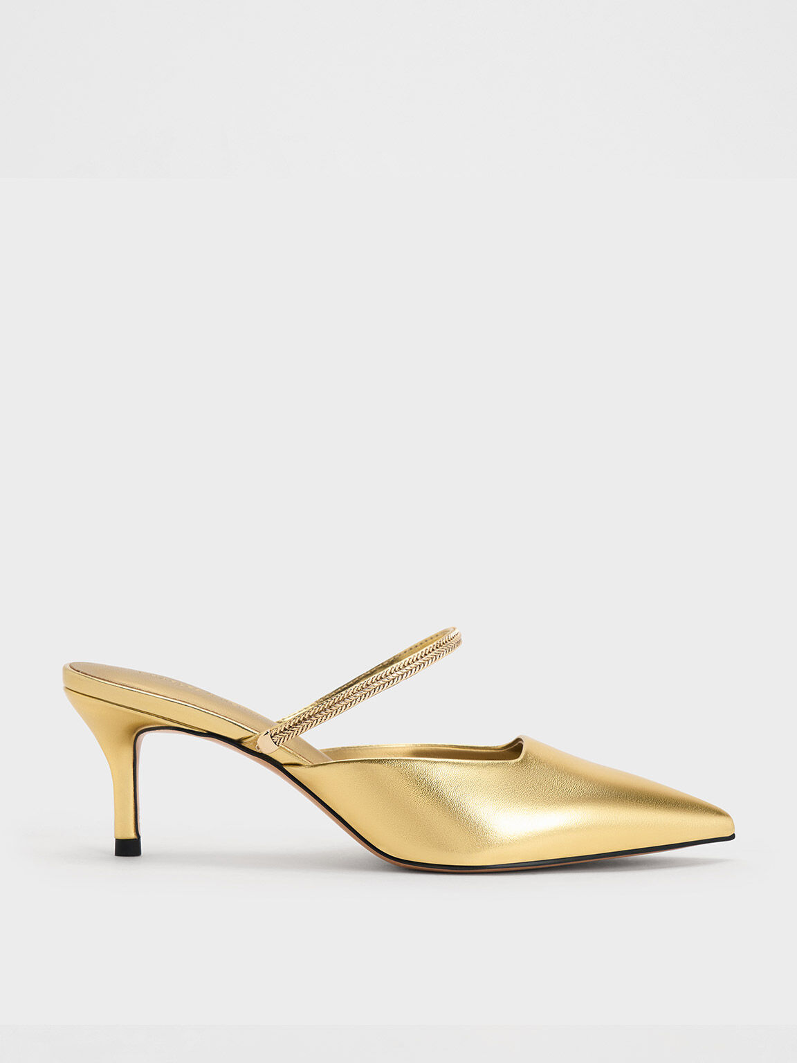 Metallic Braided Strappy Heeled Mules, Gold, hi-res