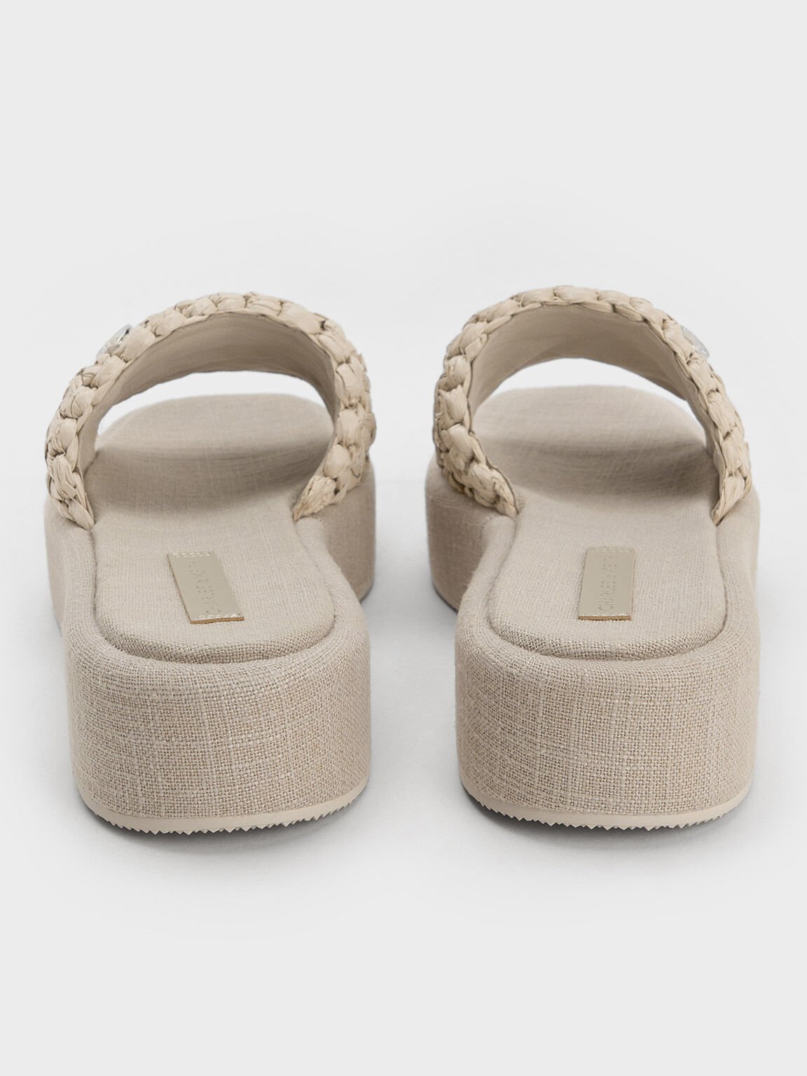 Raffia Woven Flatform Sandals, Beige, hi-res