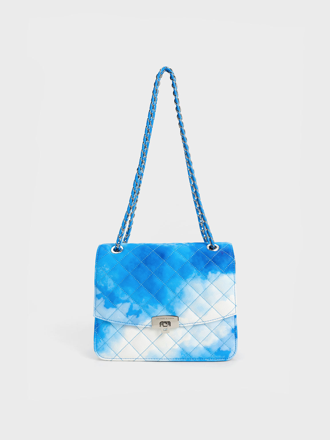 Cloud-Print Quilted Chain Strap Clutch, Multi, hi-res