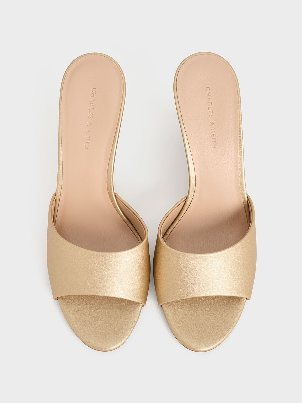 Triangle-Heel Wedge Mules, Gold, hi-res