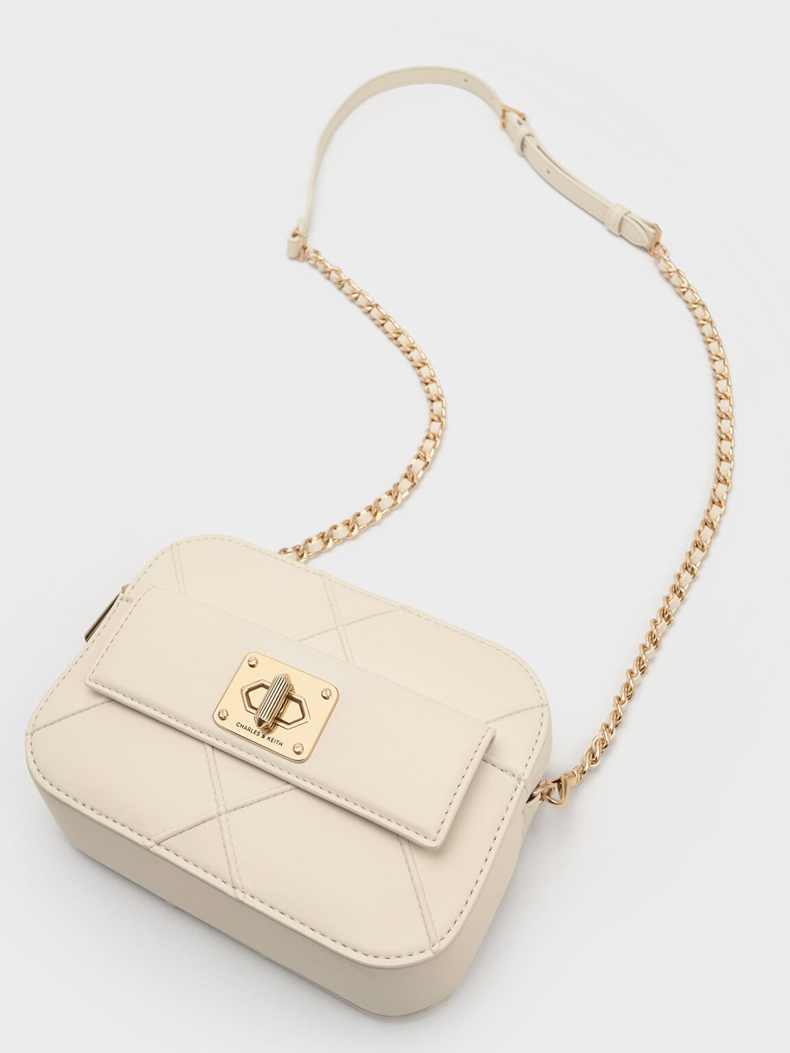 Eleni Quilted Zip Crossbody Bag, Cream, hi-res