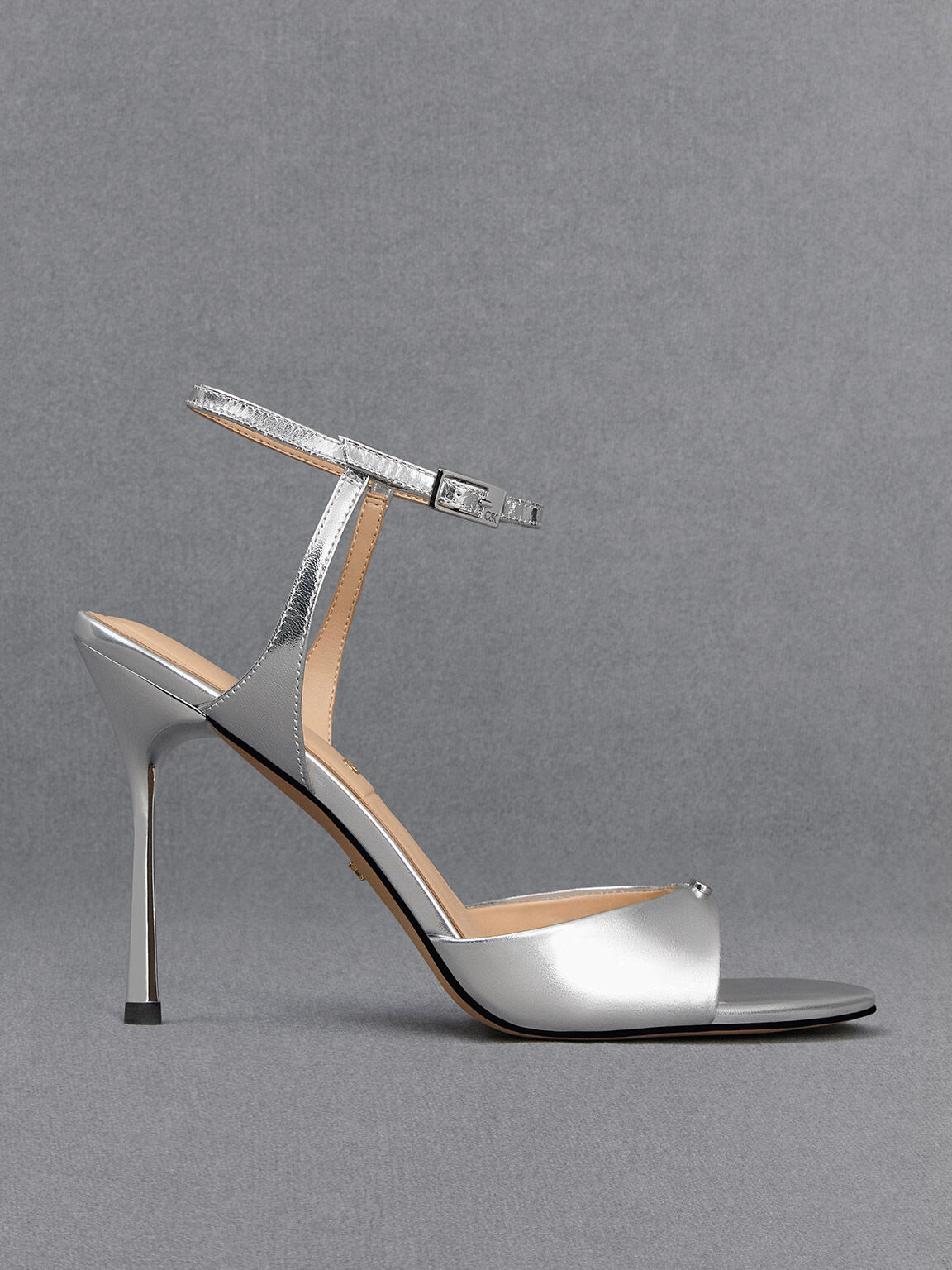 Buy Heel & Buckle London Metallic Grey Ankle Strap Sandals Online