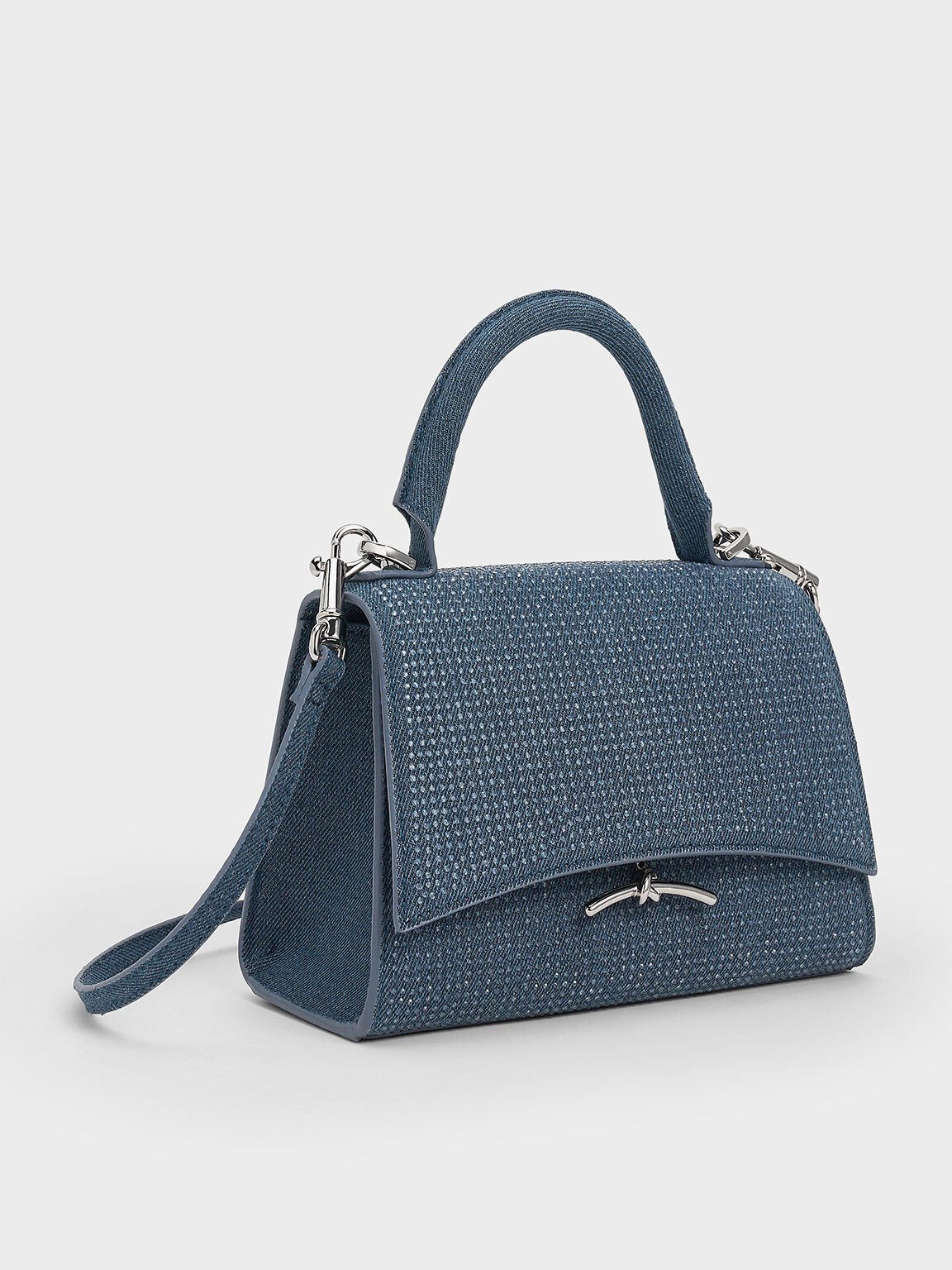 Huxley Metallic Push-Lock Top Handle Bag, Denim Blue, hi-res