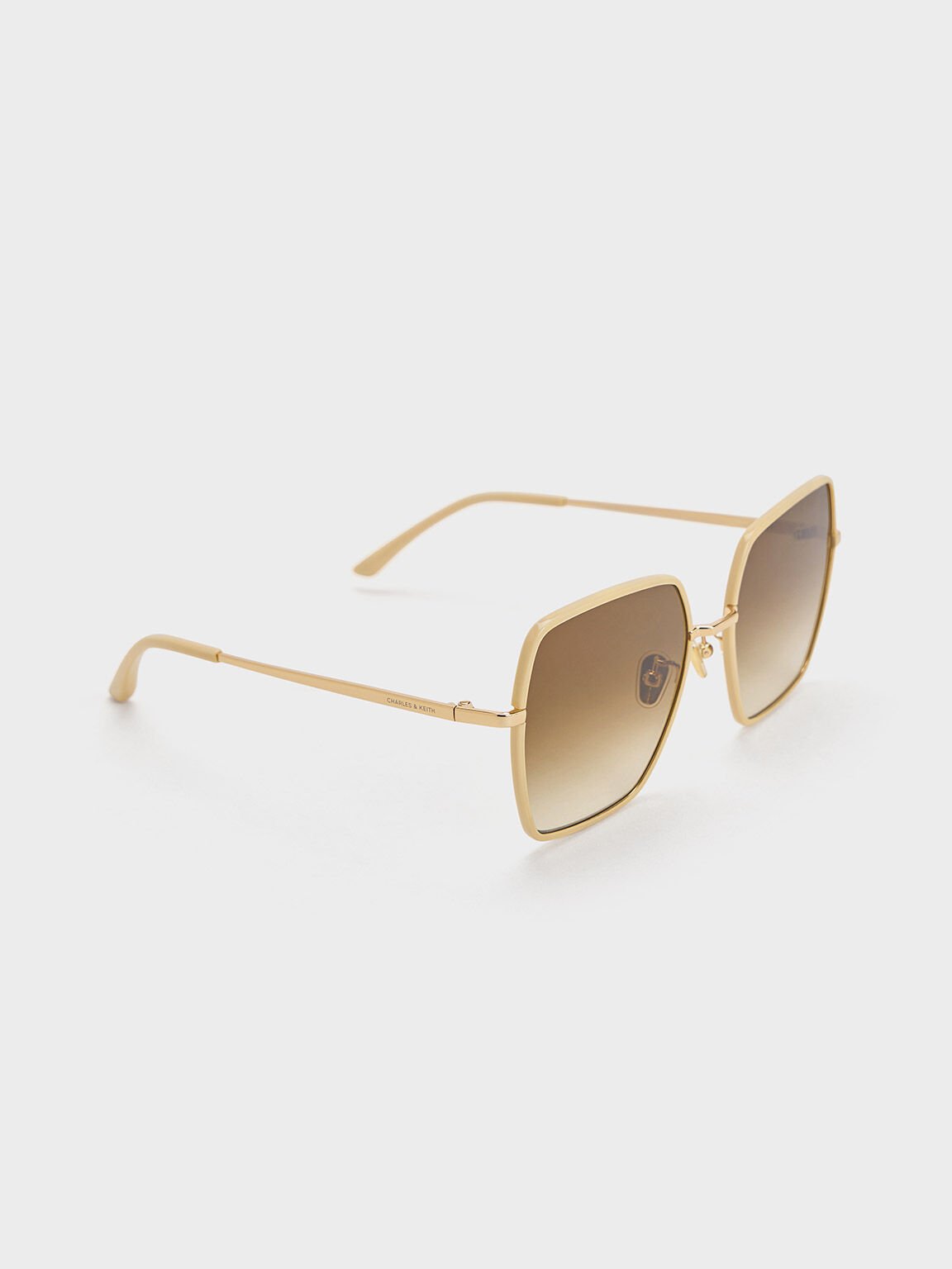 Recycled Acetate Thin-Rim Wide-Square Sunglasses, Cream, hi-res