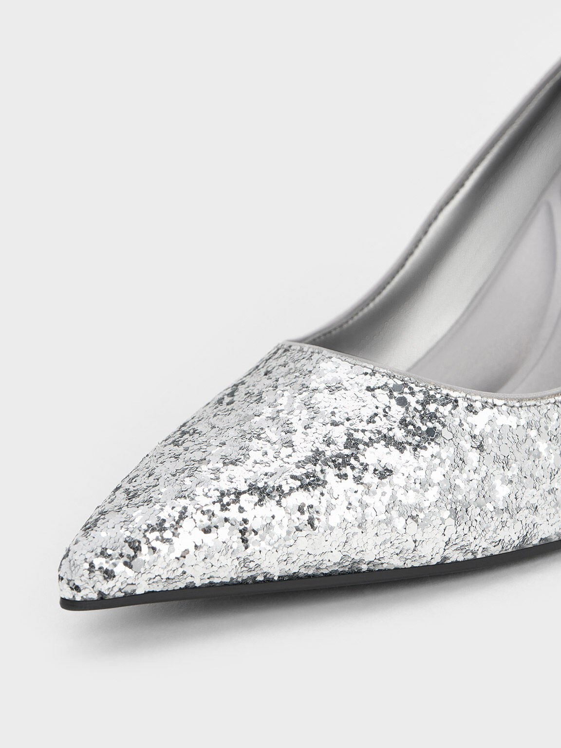 Emmy Glittered Pointed-Toe Pumps, Silver, hi-res