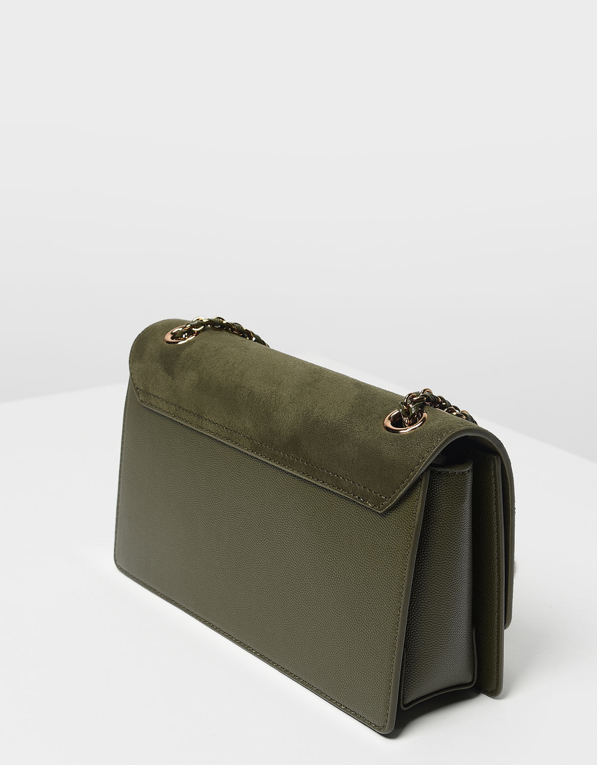 Textured Chain Link Shoulder Bag, Olive, hi-res