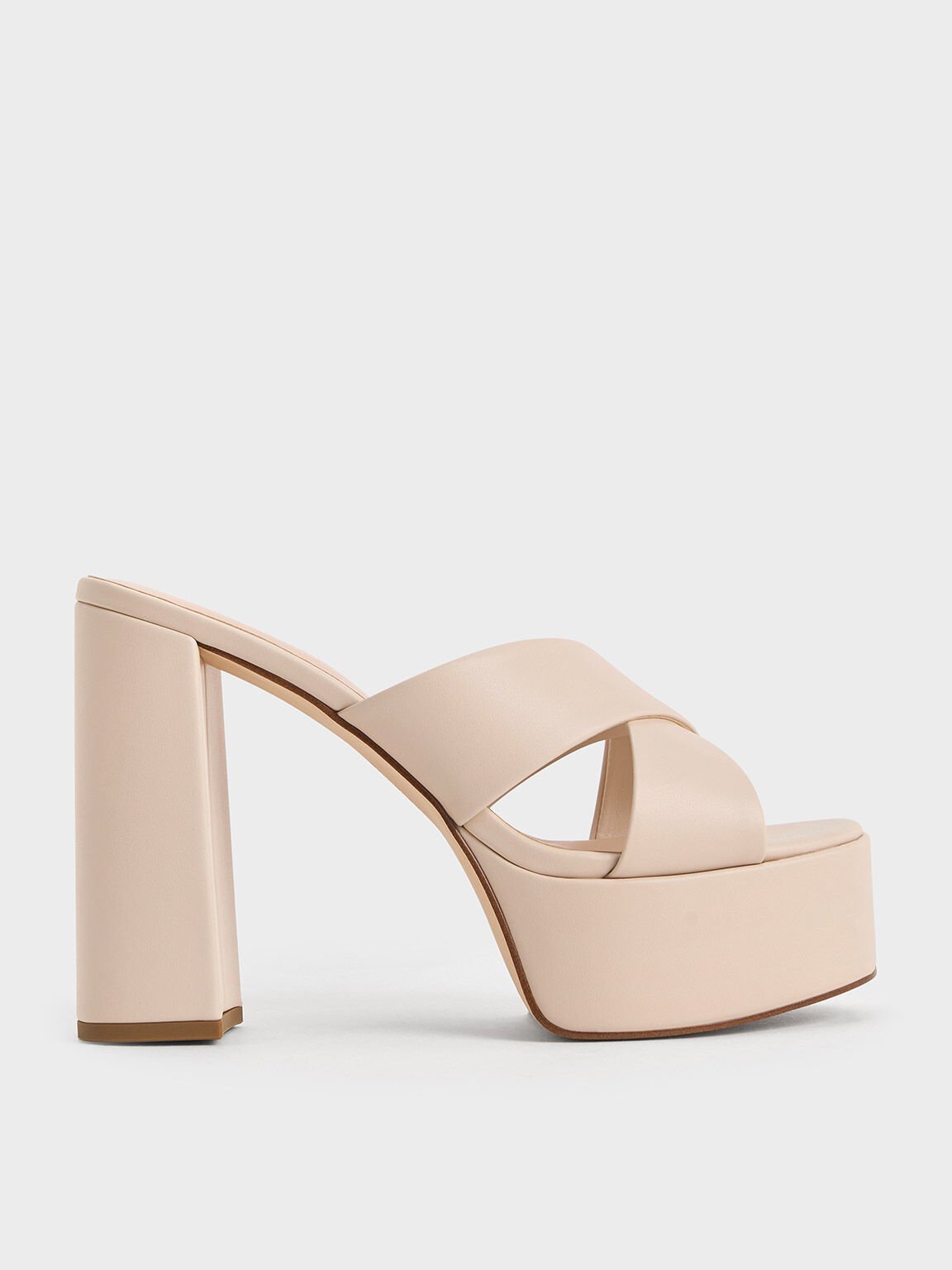 Crossover Strap Platform Mules, Cream, hi-res