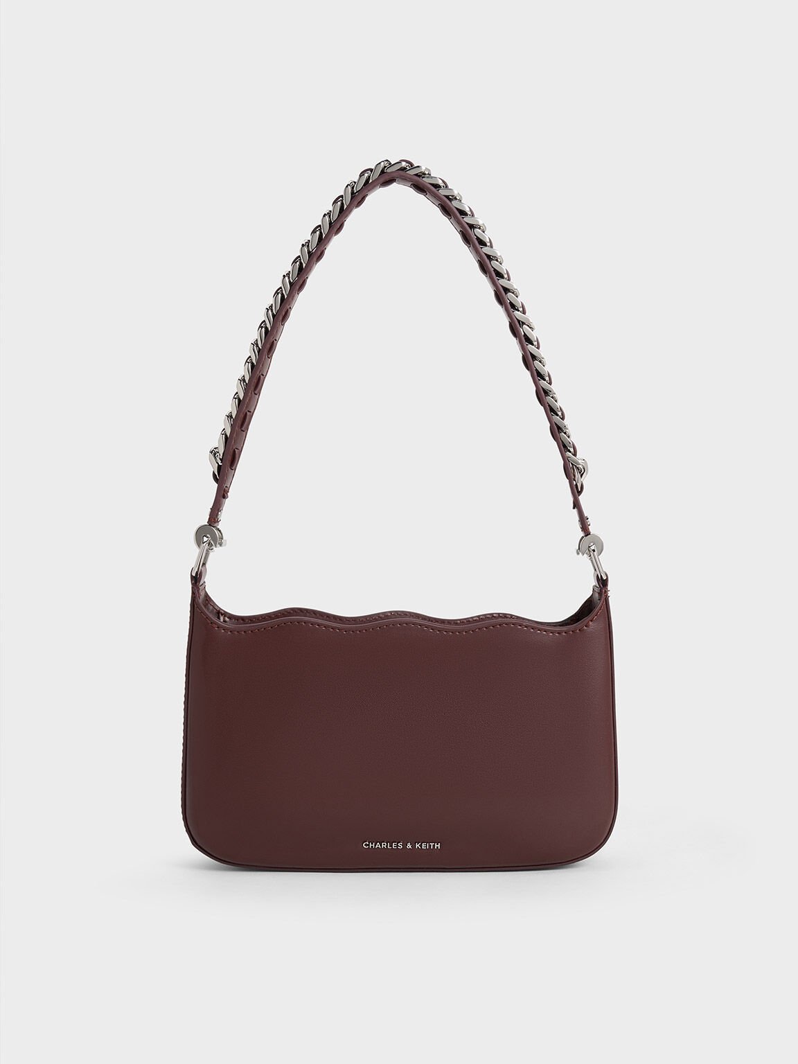 Wavy Braided Chain-Link Shoulder Bag, Burgundy, hi-res