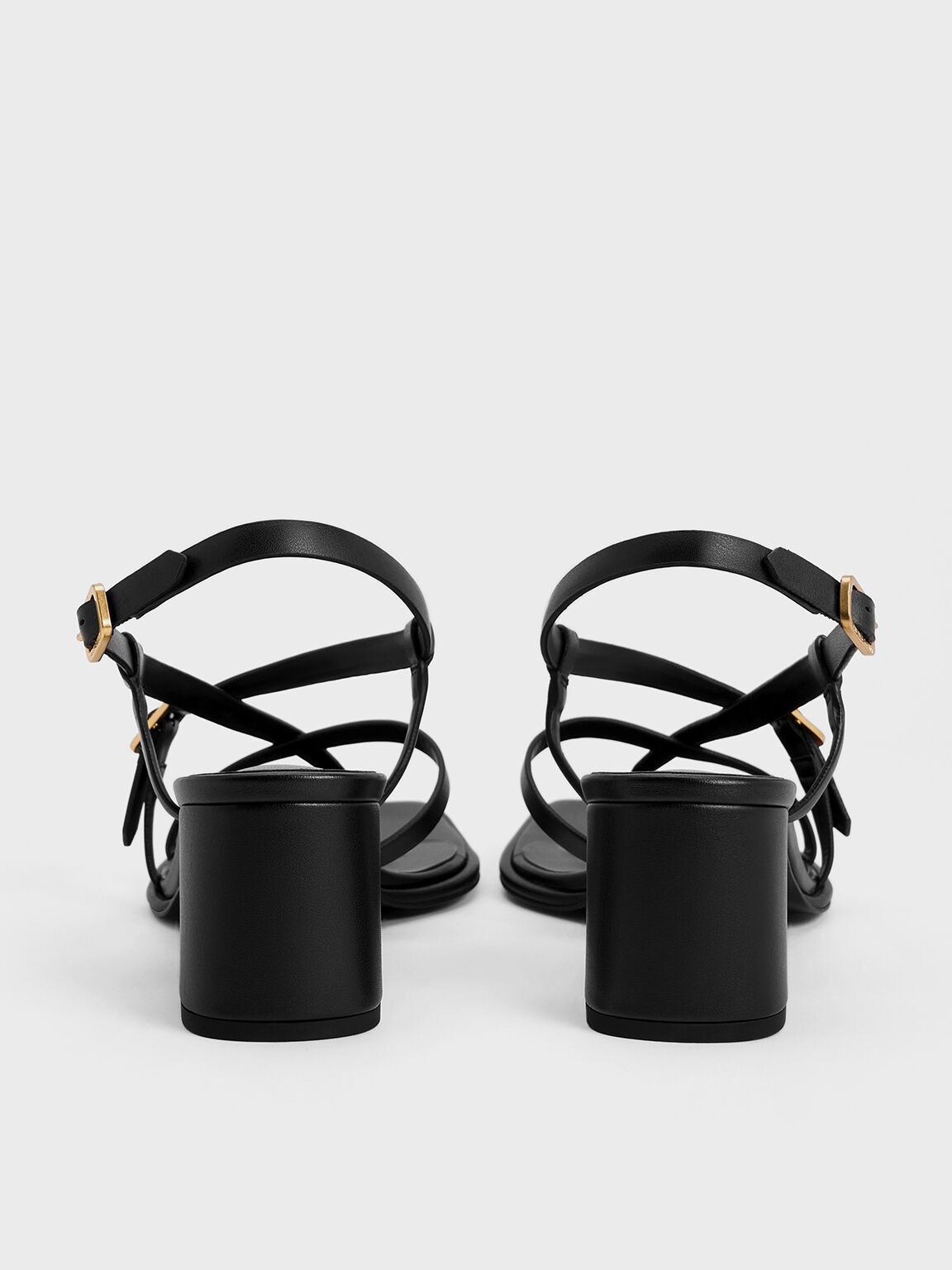 Strappy Block-Heel Thong Sandals, Black, hi-res