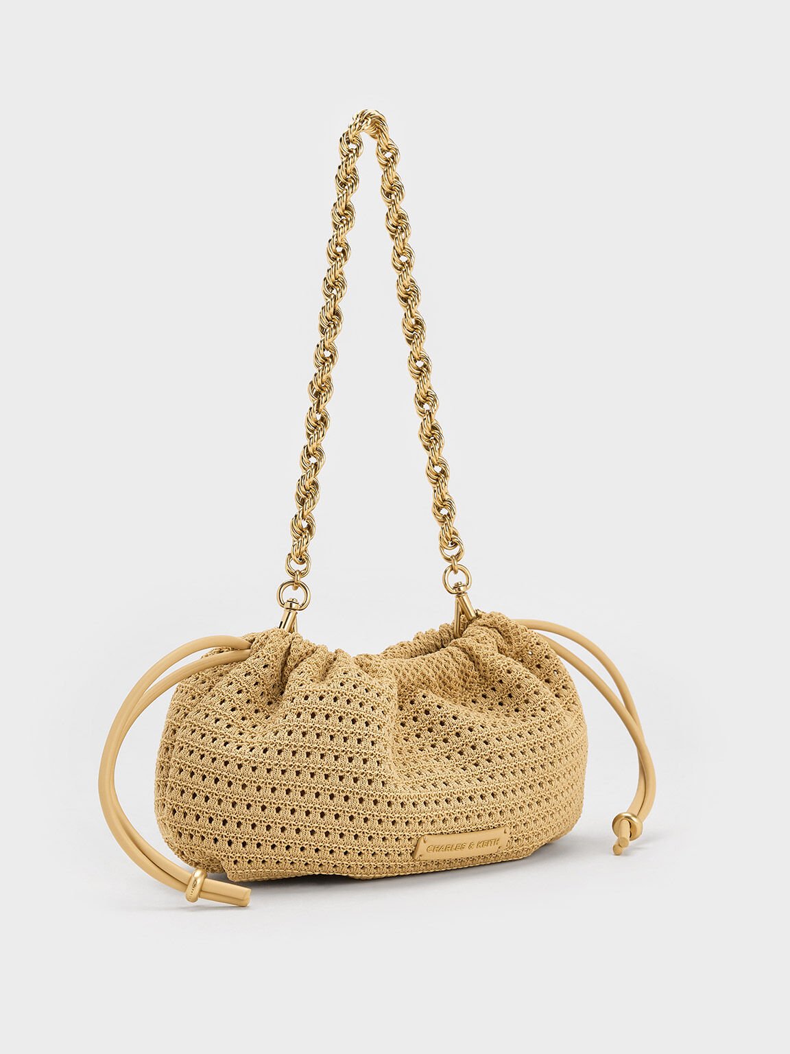 Ida Knitted Chain-Handle Clutch, Beige, hi-res