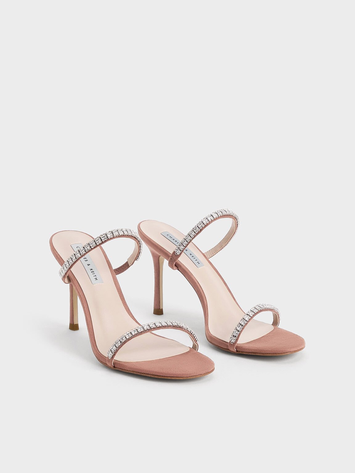 Ambrosia Textured Gem-Embellished Heeled Mules, Nude, hi-res