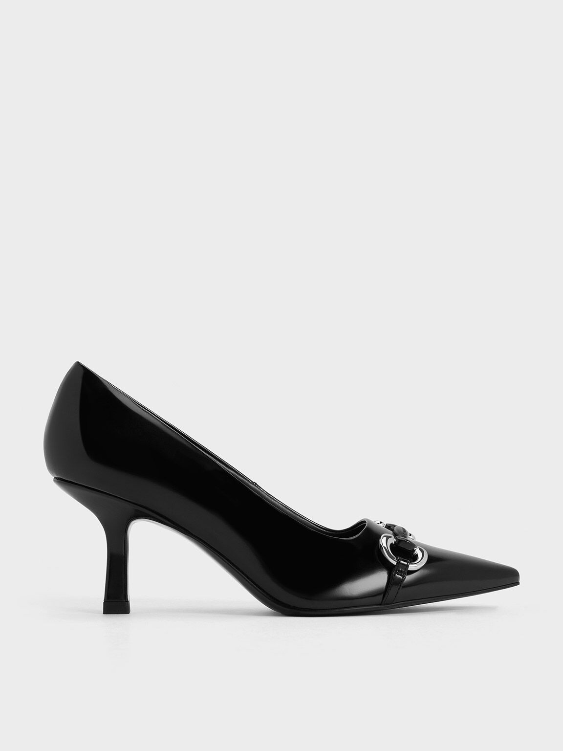 Metallic Accent Kitten-Heel Pointed-Toe Pumps, Black Box, hi-res