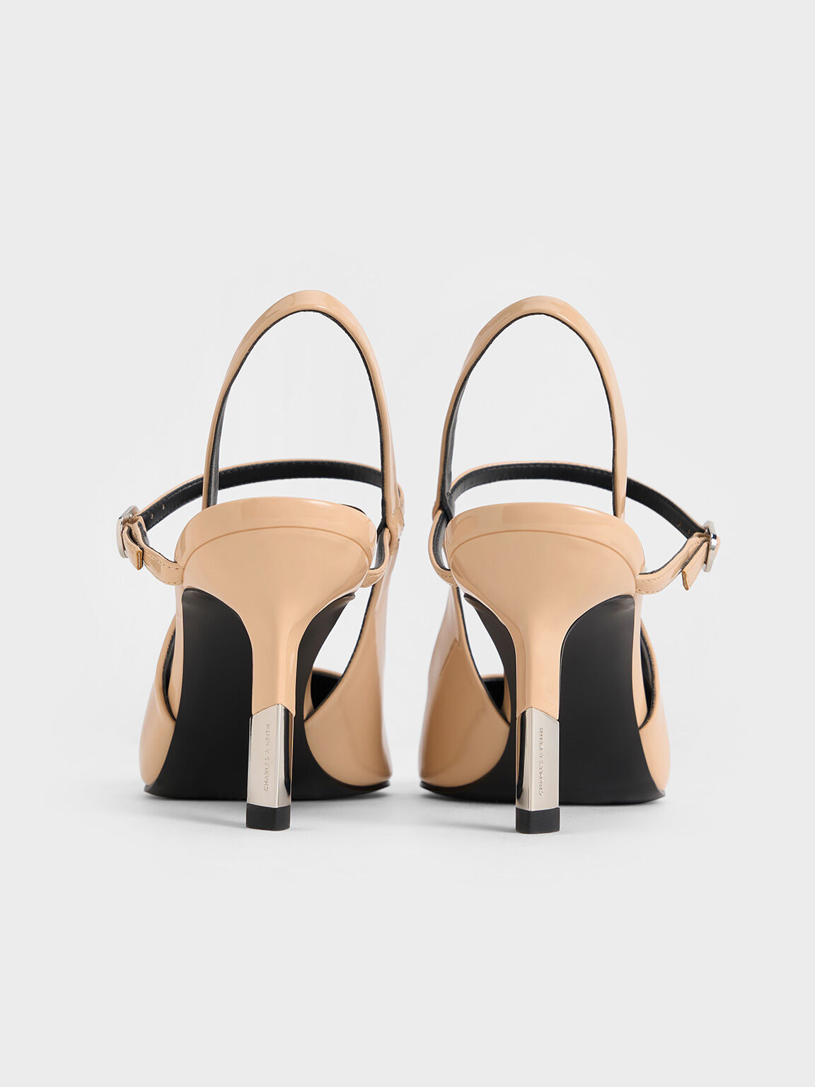 Patent Two-Tone Heel Slingback Pumps, Nude, hi-res