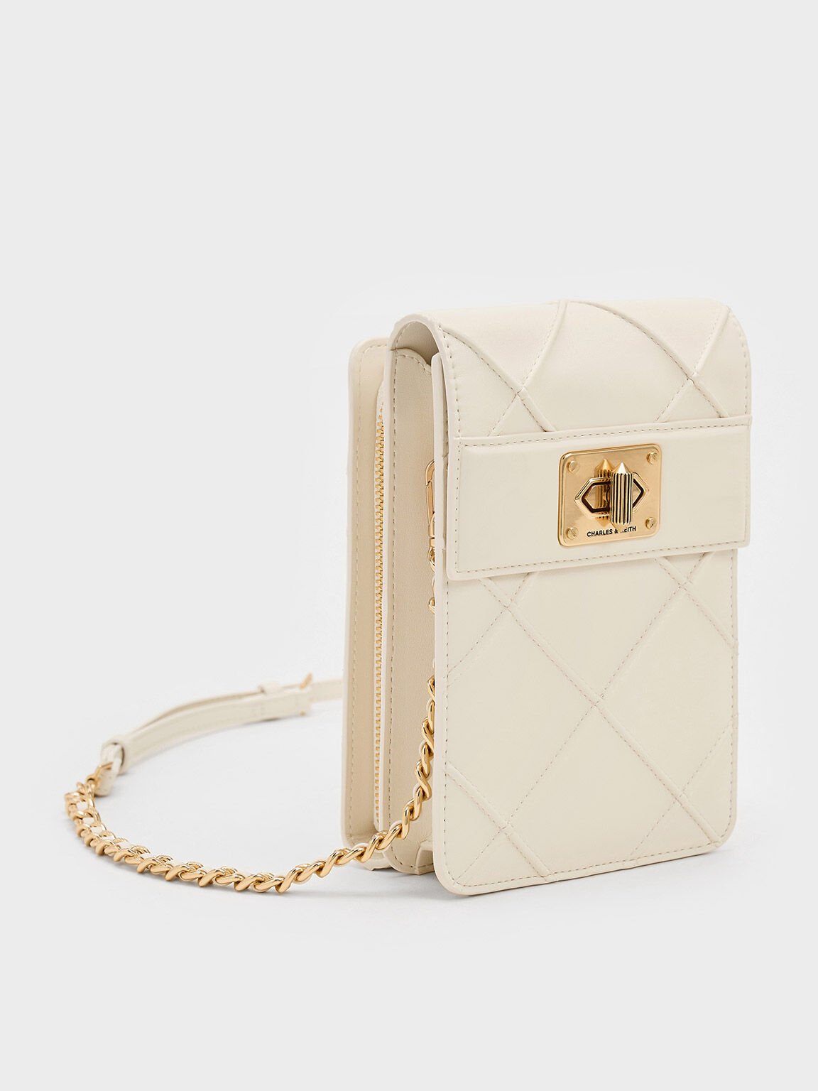 Eleni Quilted Elongated Crossbody Bag, Cream, hi-res