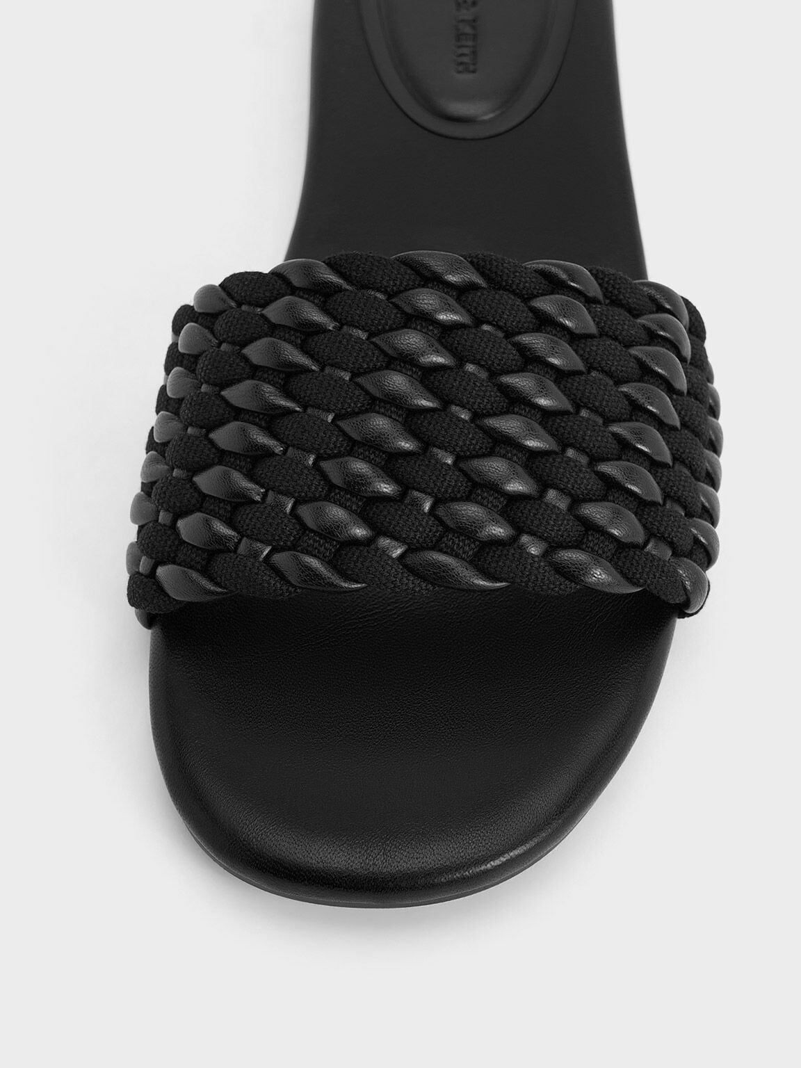 Woven Open-Toe Slides, Black, hi-res