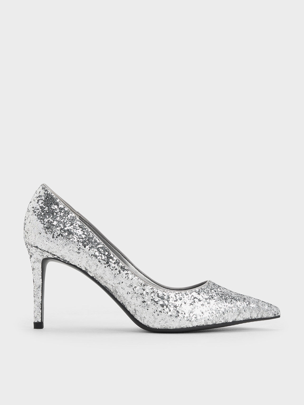 Emmy Glittered Pointed-Toe Pumps, Silver, hi-res