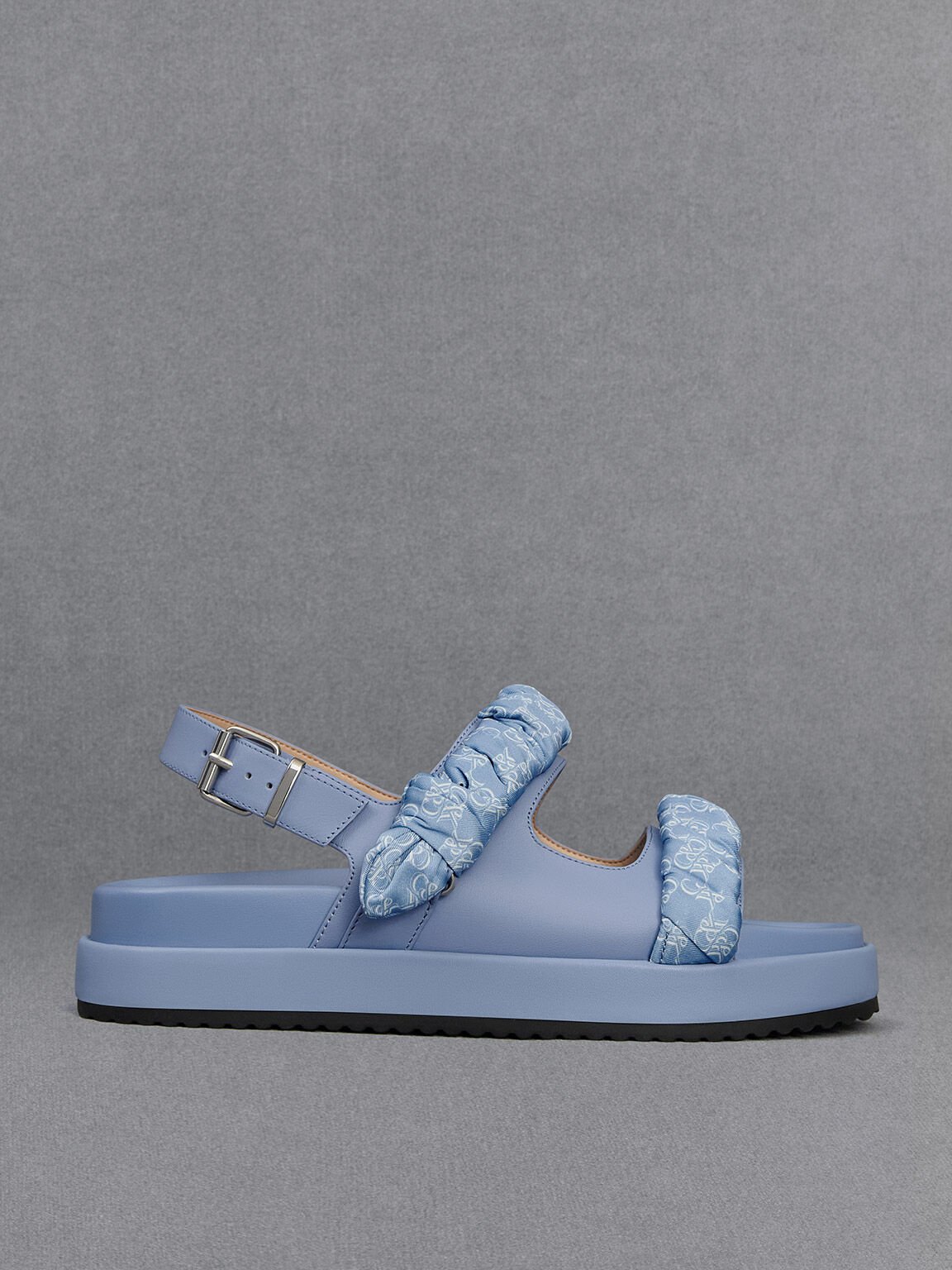 Tully Leather Ruched-Strap Sandals, Light Blue, hi-res