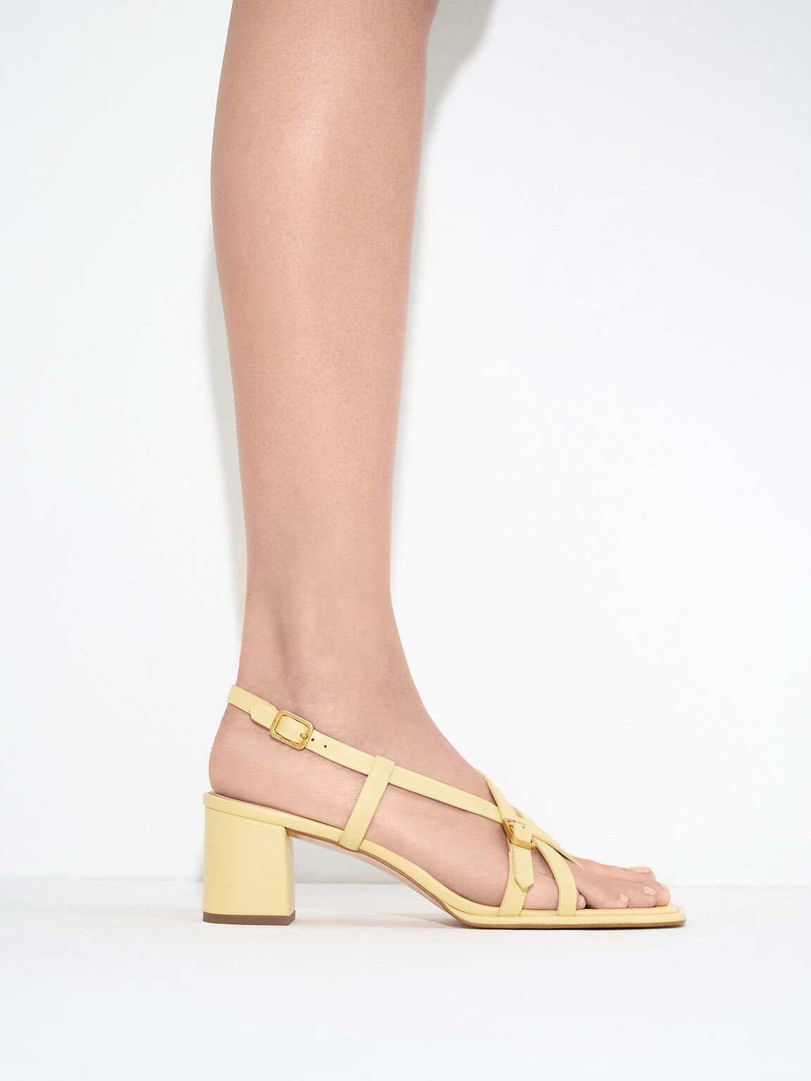 Strappy Block-Heel Thong Sandals, Yellow, hi-res