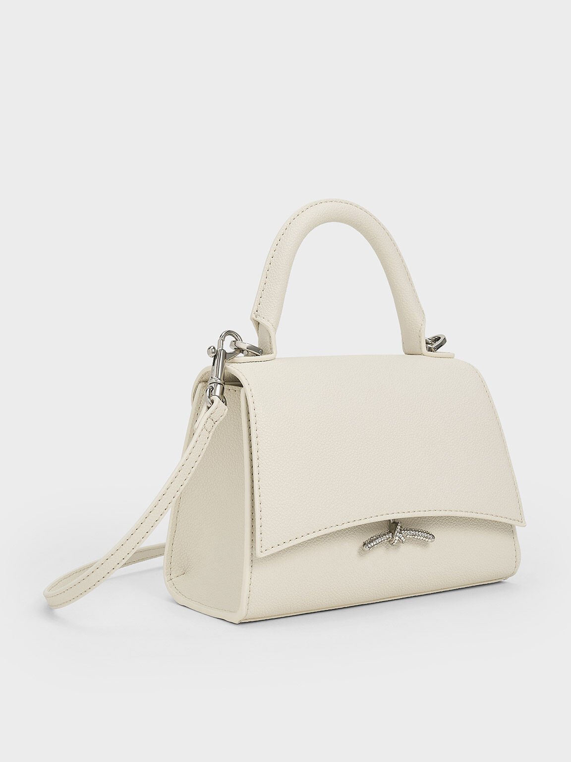 Huxley Metallic Push-Lock Top Handle Bag, Cream, hi-res