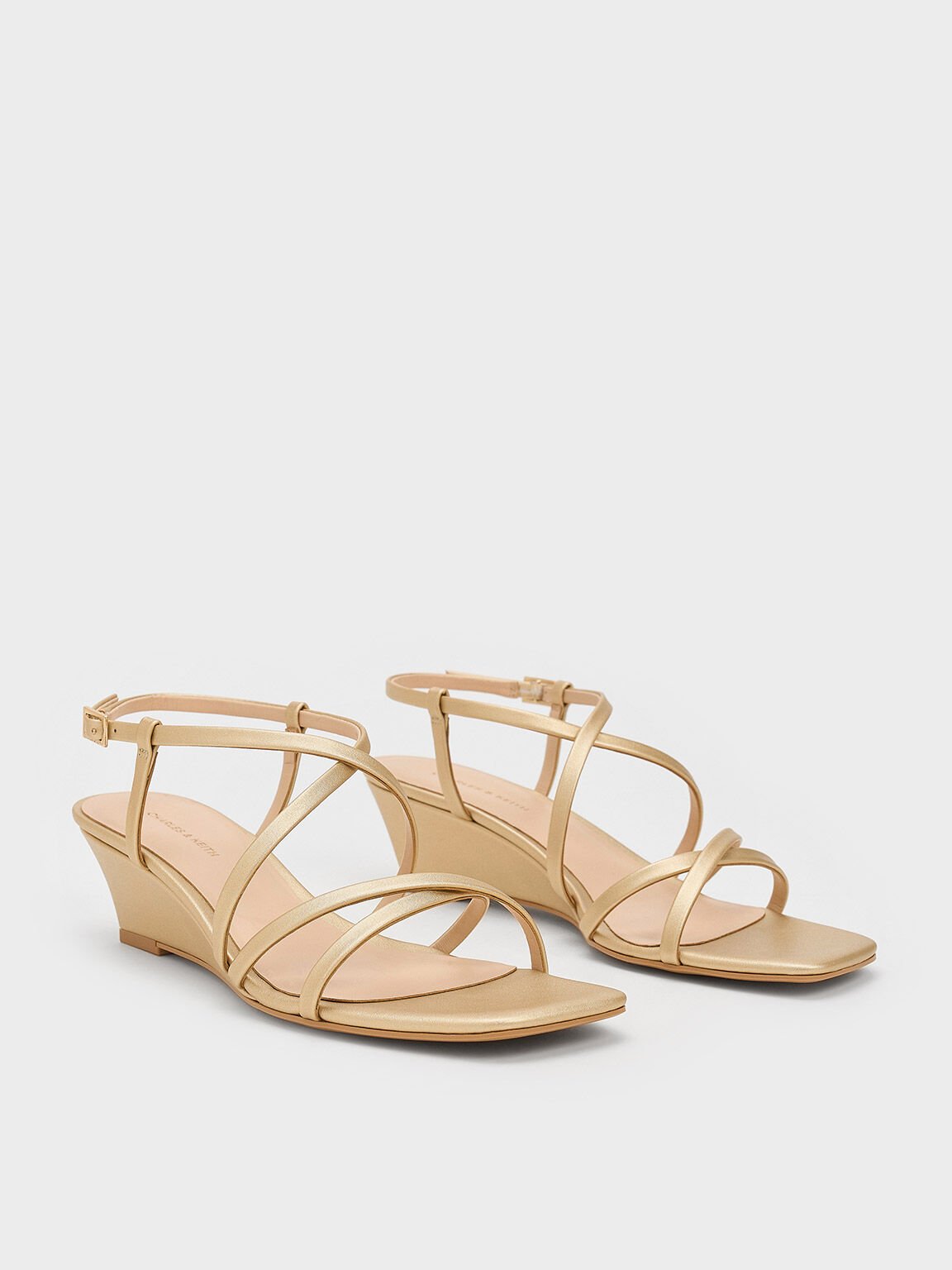 Strappy Wedge Sandals, Gold, hi-res