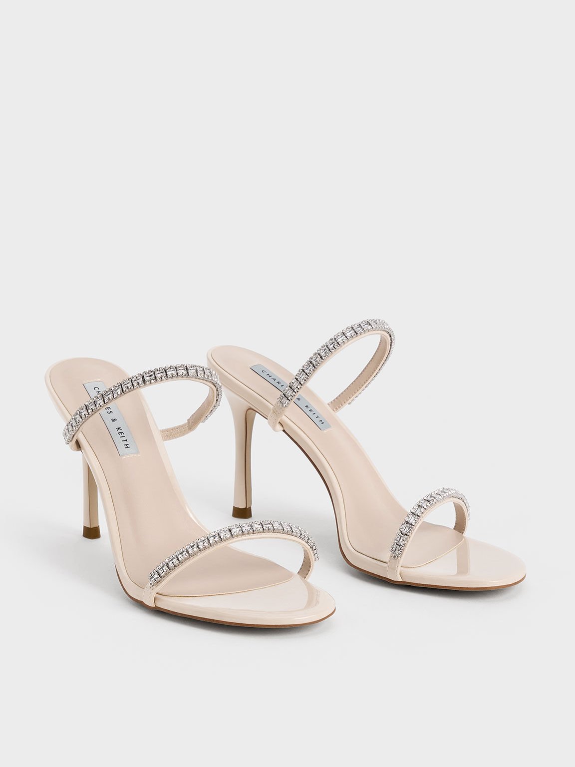 Ambrosia Patent Gem-Embellished Heeled Mules, Cream, hi-res