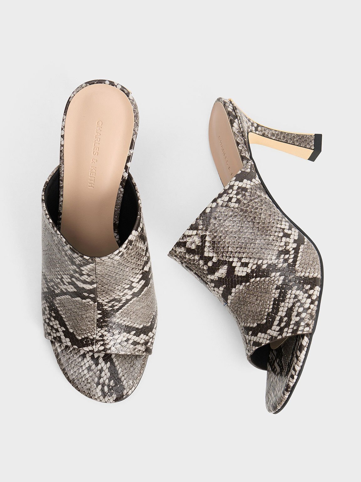 Snake-Print Round-Toe Heeled Mules, Animal Print Natural, hi-res