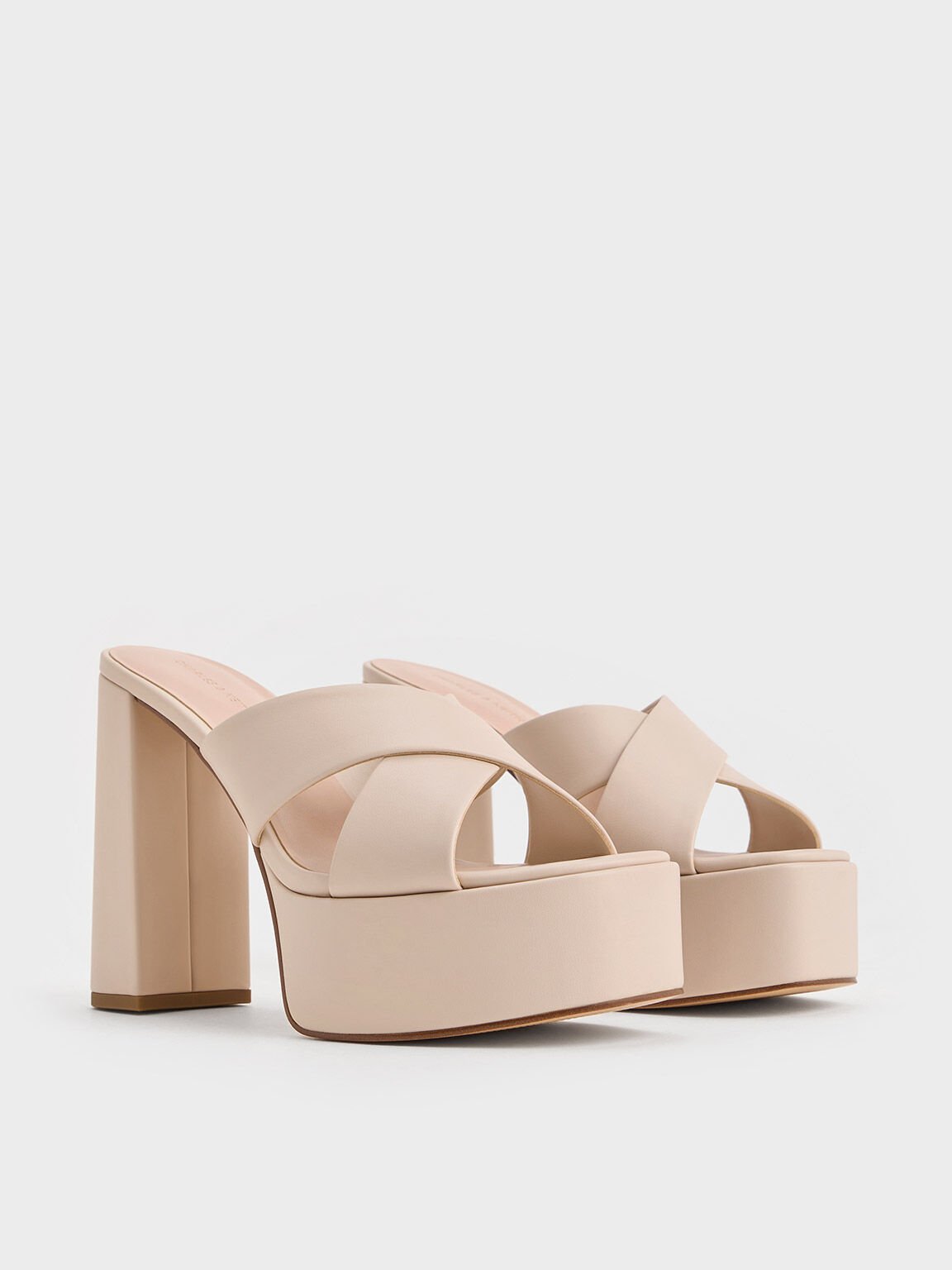 Crossover Strap Platform Mules, Cream, hi-res