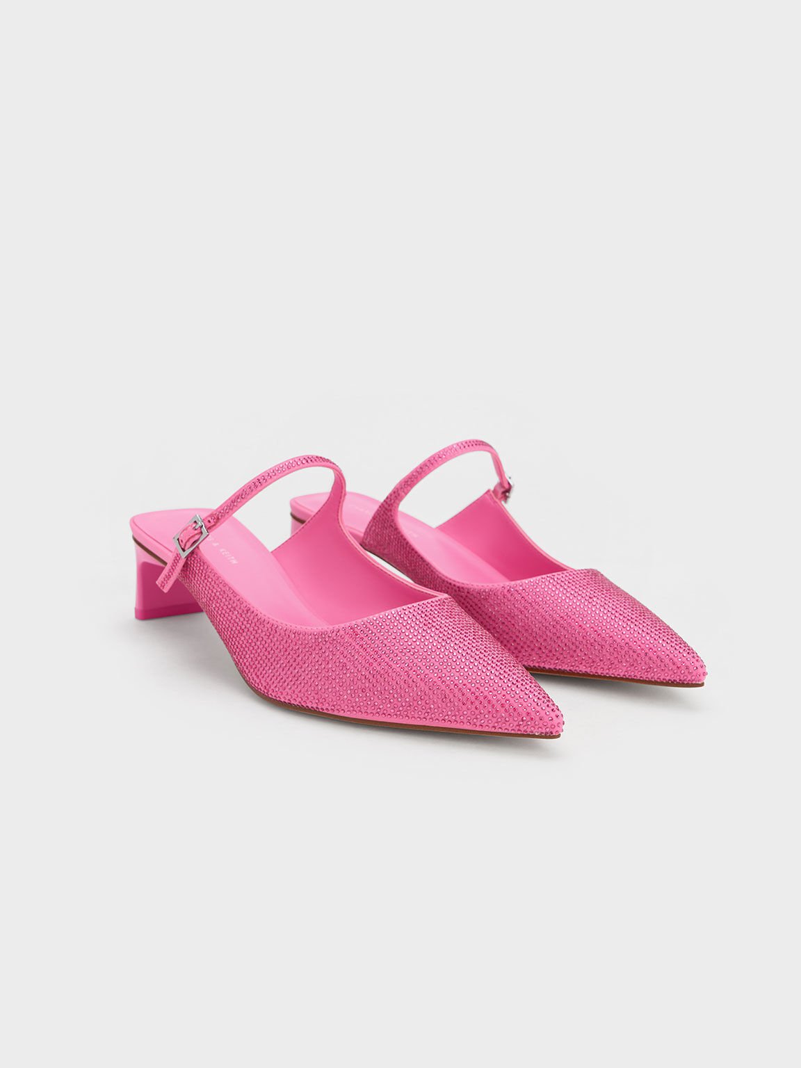 Gem-Embellished Blade Heel Mules, Pink, hi-res