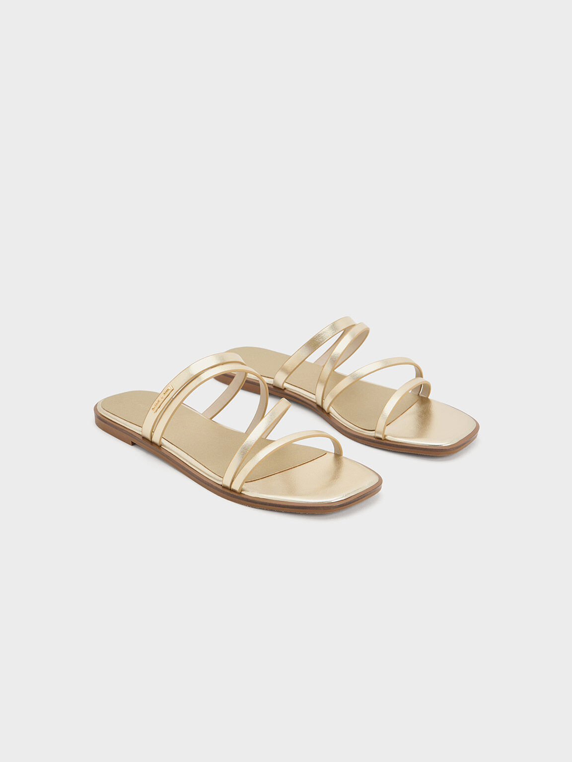 Gold lliana Metallic Strappy Slide Sandals - CHARLES & KEITH IN