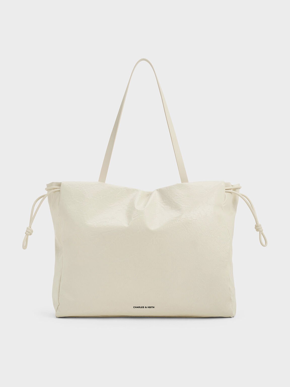 Bethel Crinkle-Effect Ruched Drawstring Tote Bag, Cream, hi-res