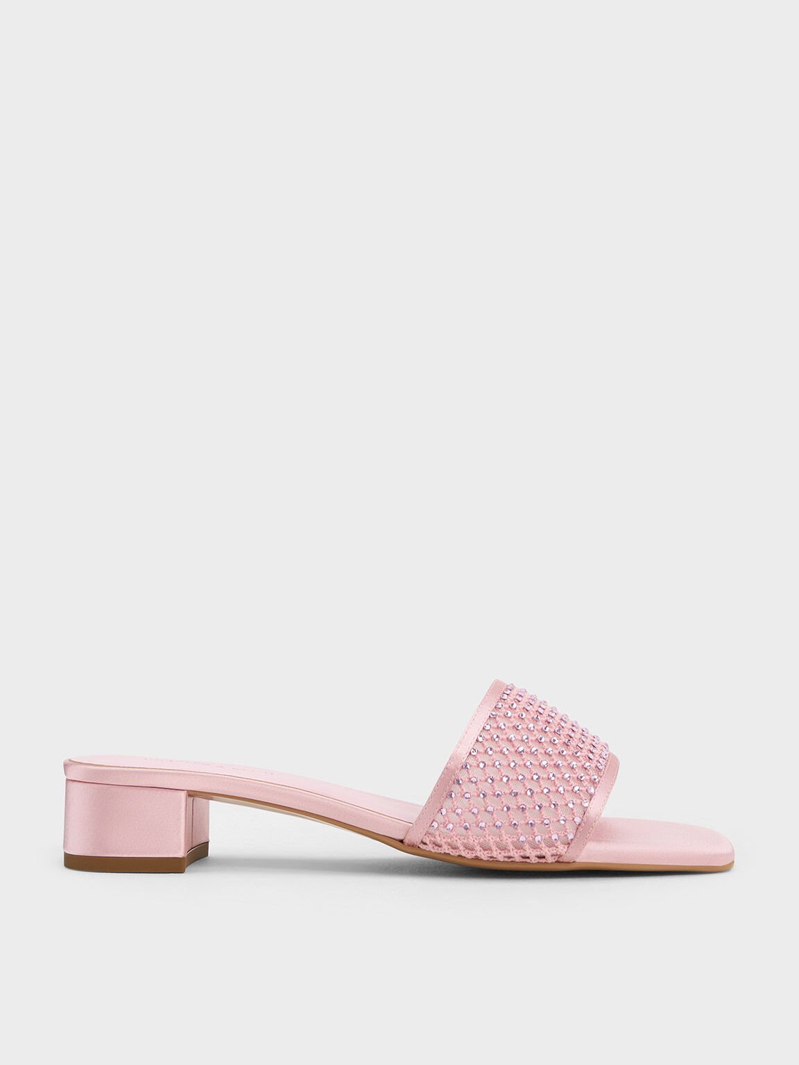 Mesh Crystal-Embellished Heeled Mules, Light Pink, hi-res