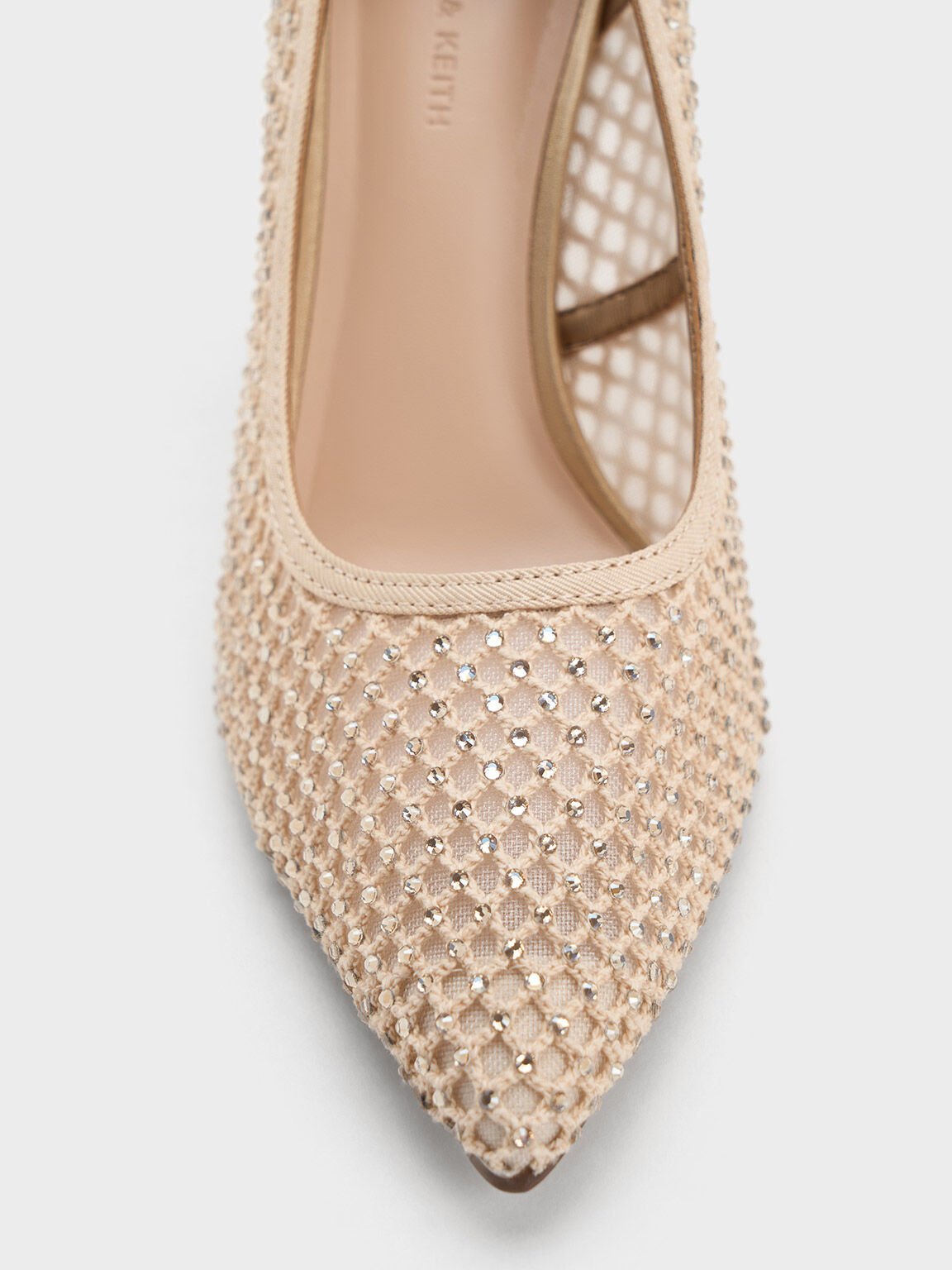 Mesh Crystal-Embellished Stiletto Pumps, Gold, hi-res