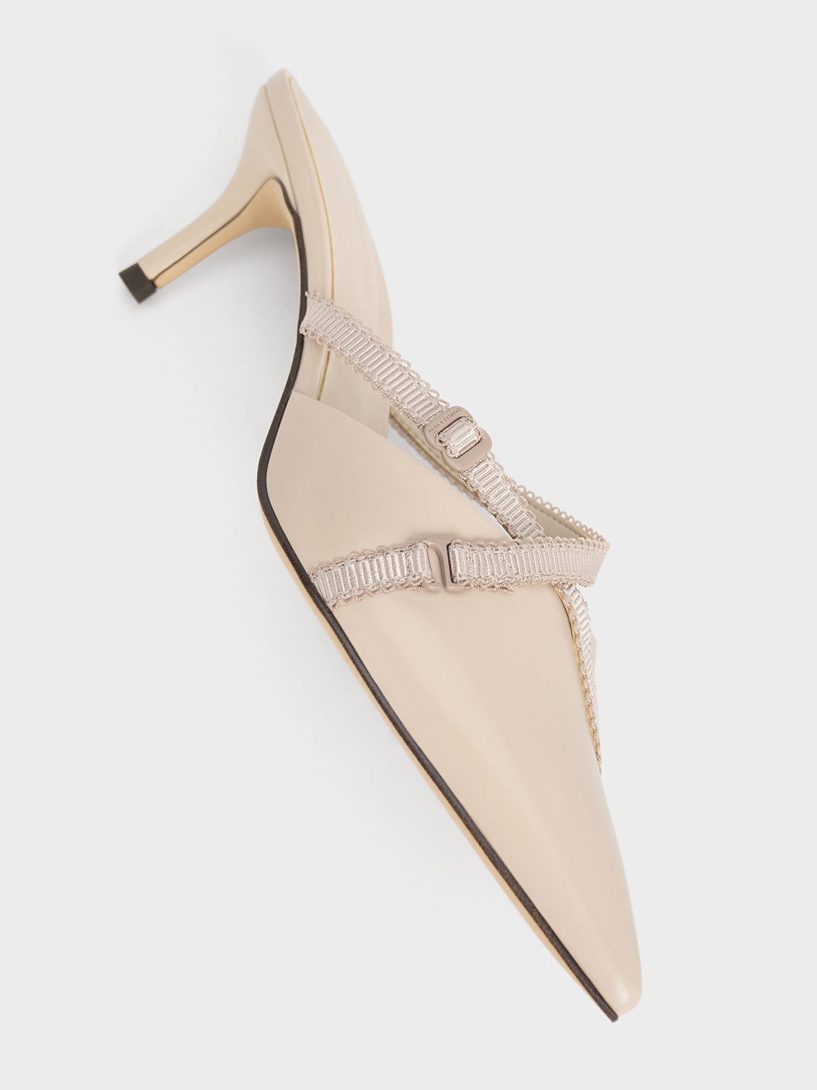 Grosgrain-Strap Pointed-Toe Mules, Nude, hi-res