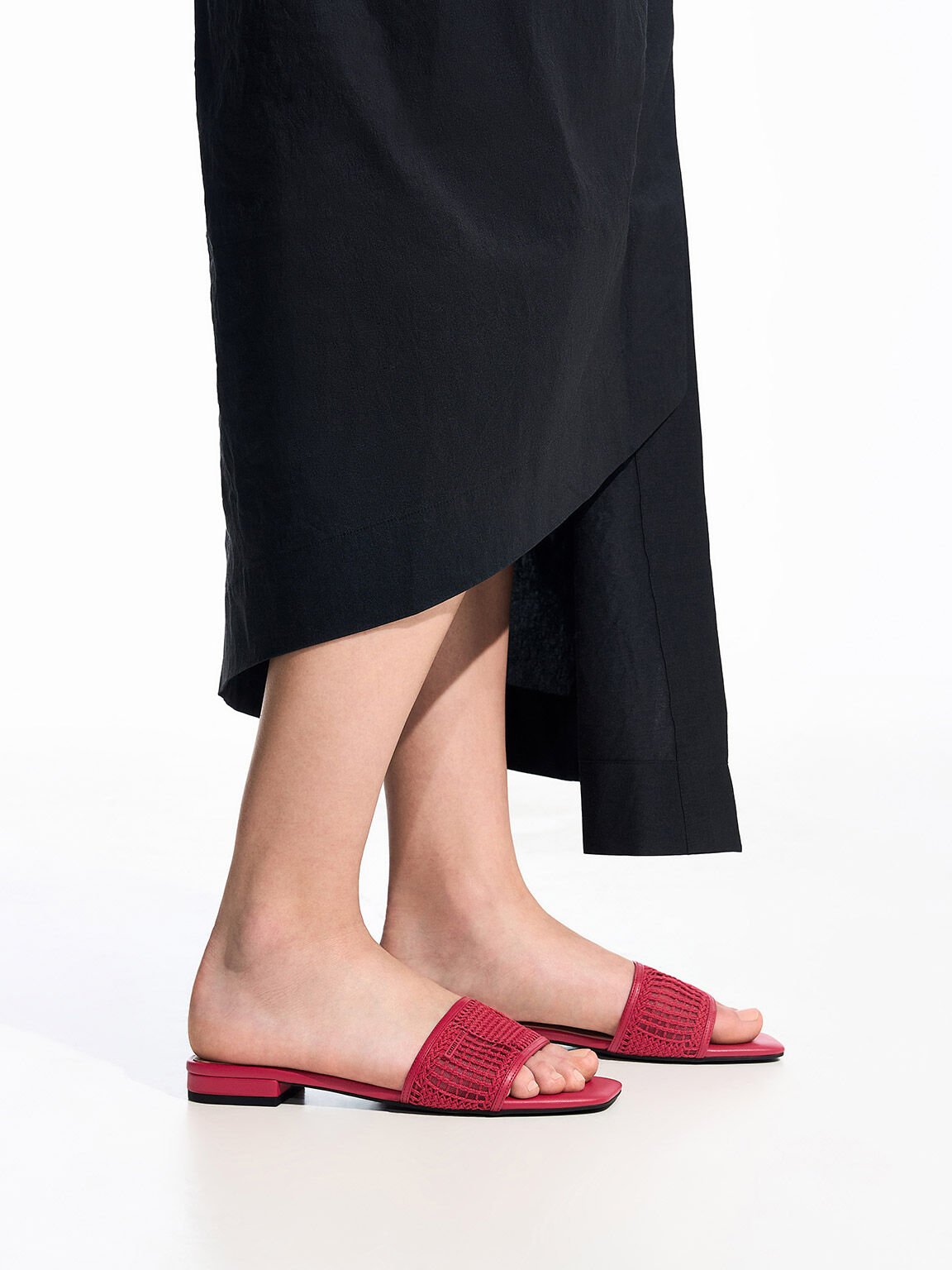 Mesh Knitted Slide Sandals, Red, hi-res