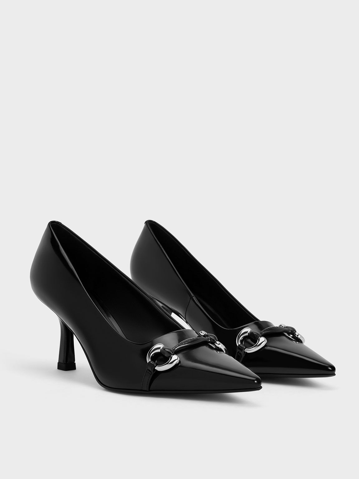 Metallic Accent Kitten-Heel Pointed-Toe Pumps, Black Box, hi-res