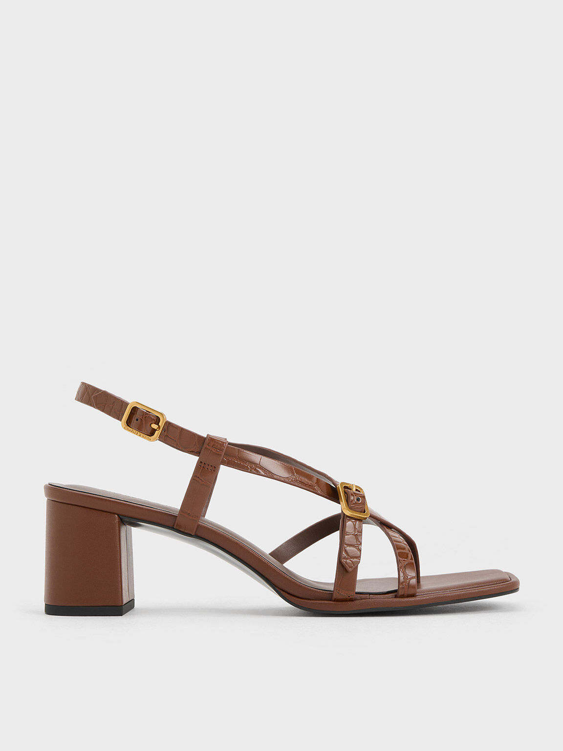 Croc-Effect Strappy Block-Heel Thong Sandals, Animal Print Brown, hi-res