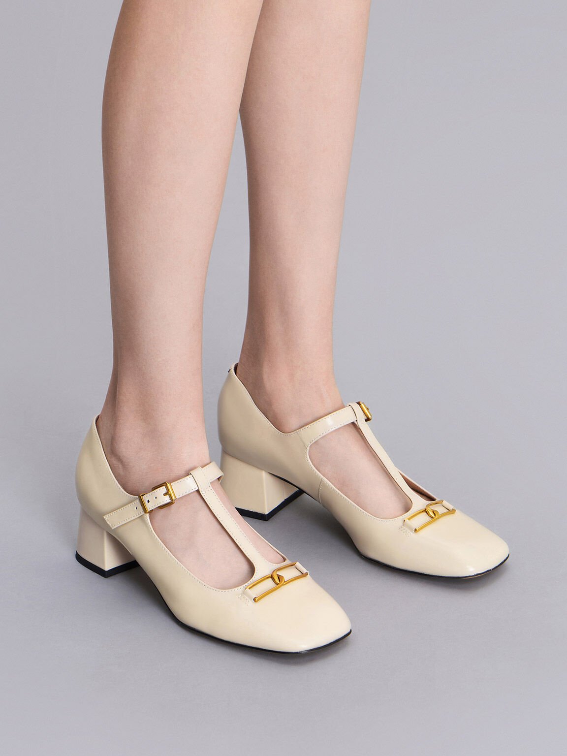 Gabine Leather T-Bar Mary Jane Pumps, Chalk, hi-res