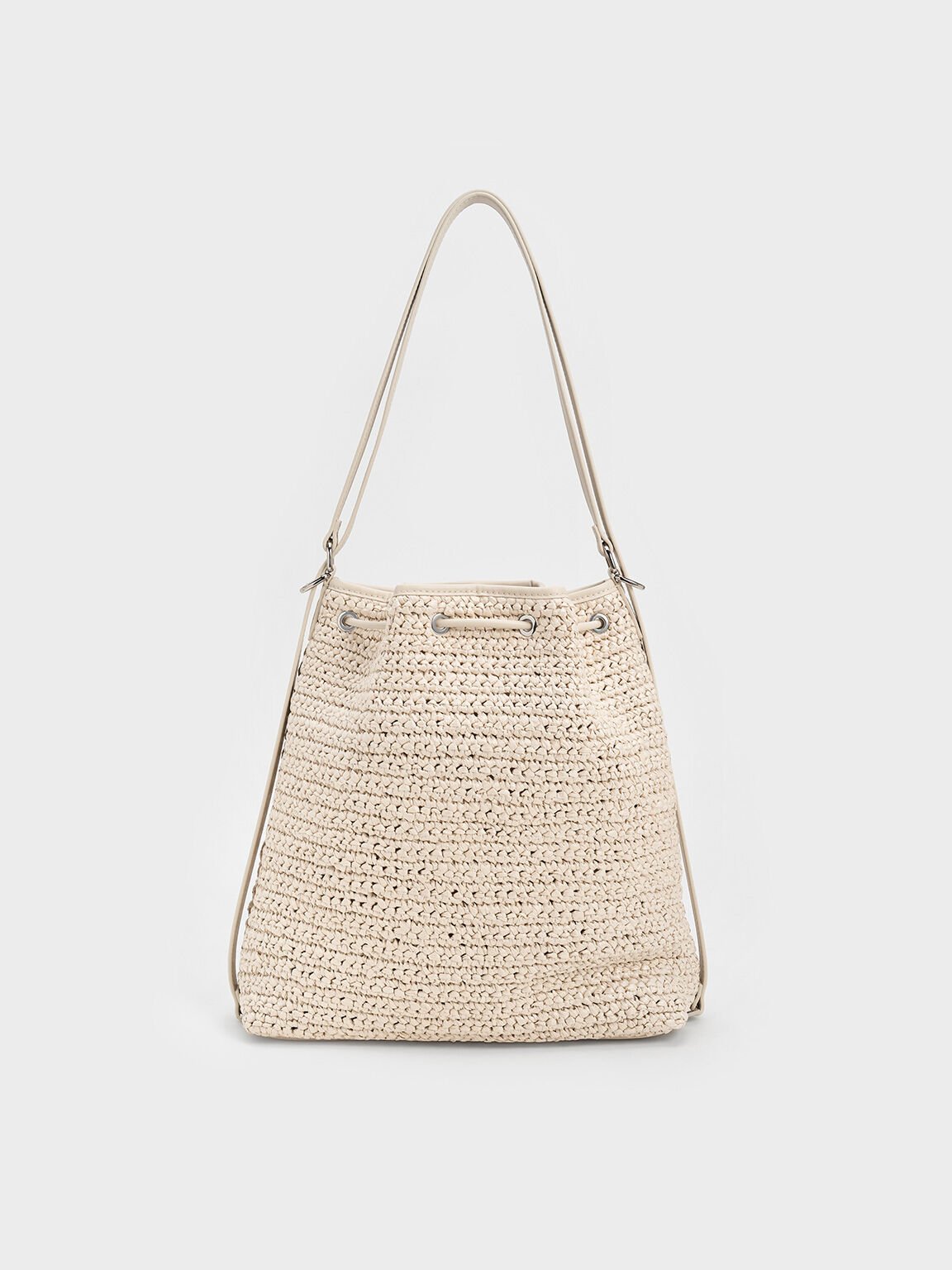 Neva Woven Two-Way Bucket Bag, Beige, hi-res