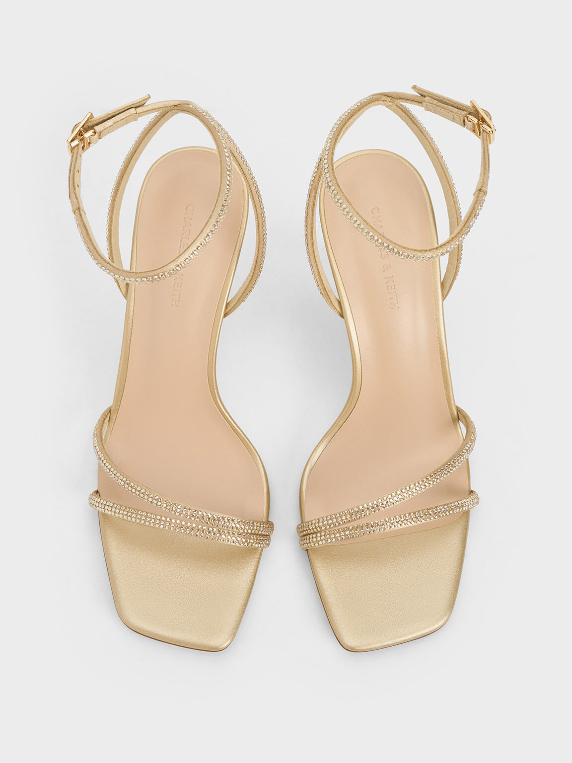 Satin Crystal-Embellished Stiletto-Heel Sandals, Gold, hi-res