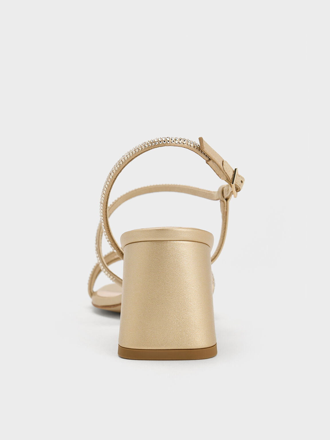 Satin Crystal-Embellished Block-Heel Strappy Sandals, Gold, hi-res